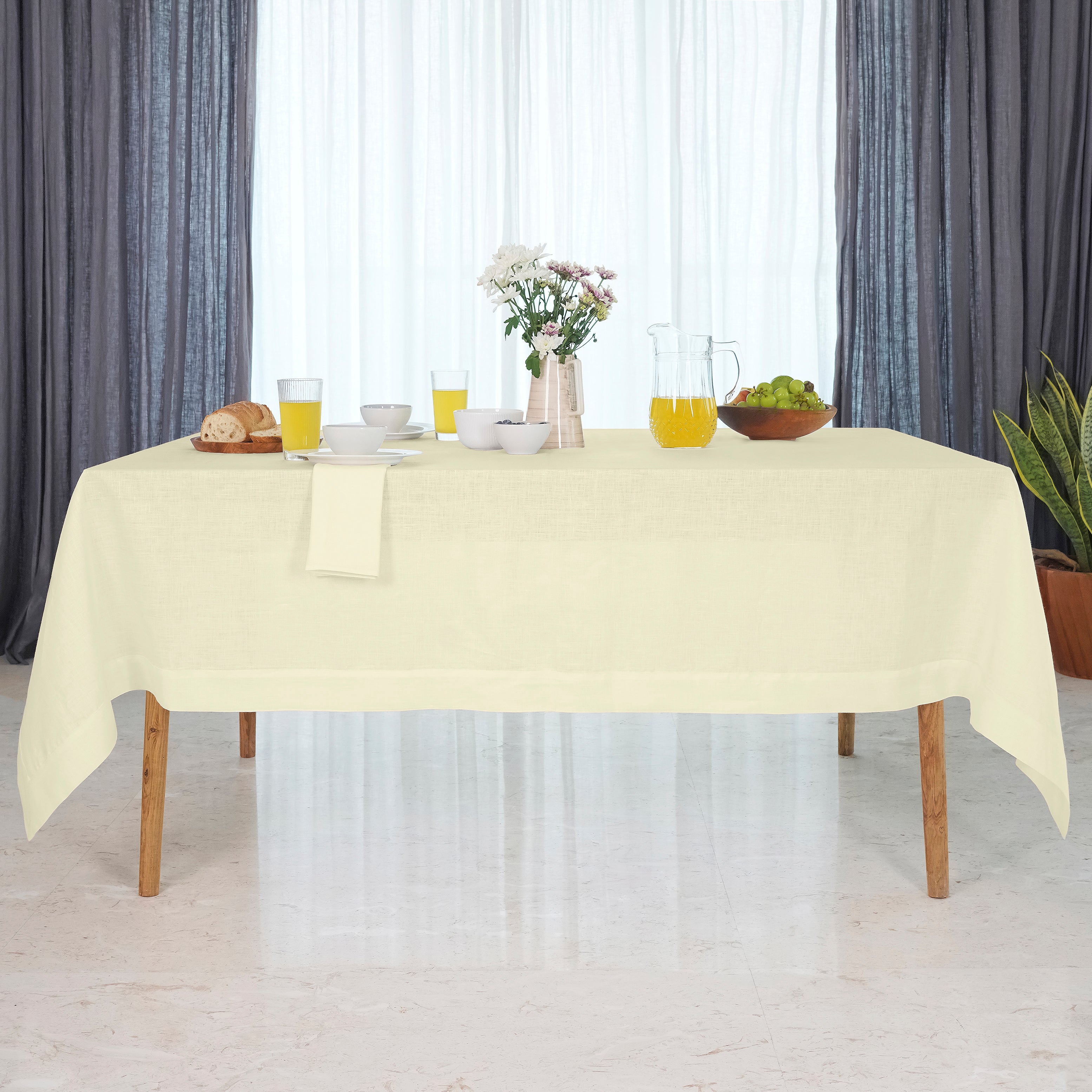 Cream Linen Tablecloth, Hemmed