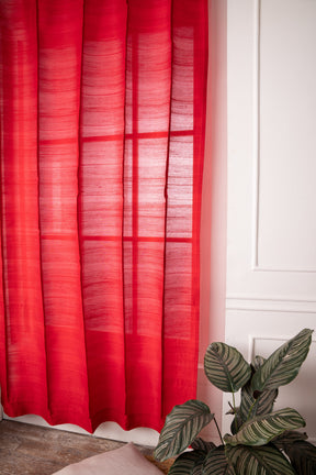 Red Silk Look Pinch Pleat Curtains | 1 Panel