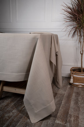 Natural Linen Look Recycled Fabric Mitered Corner Tablecloth