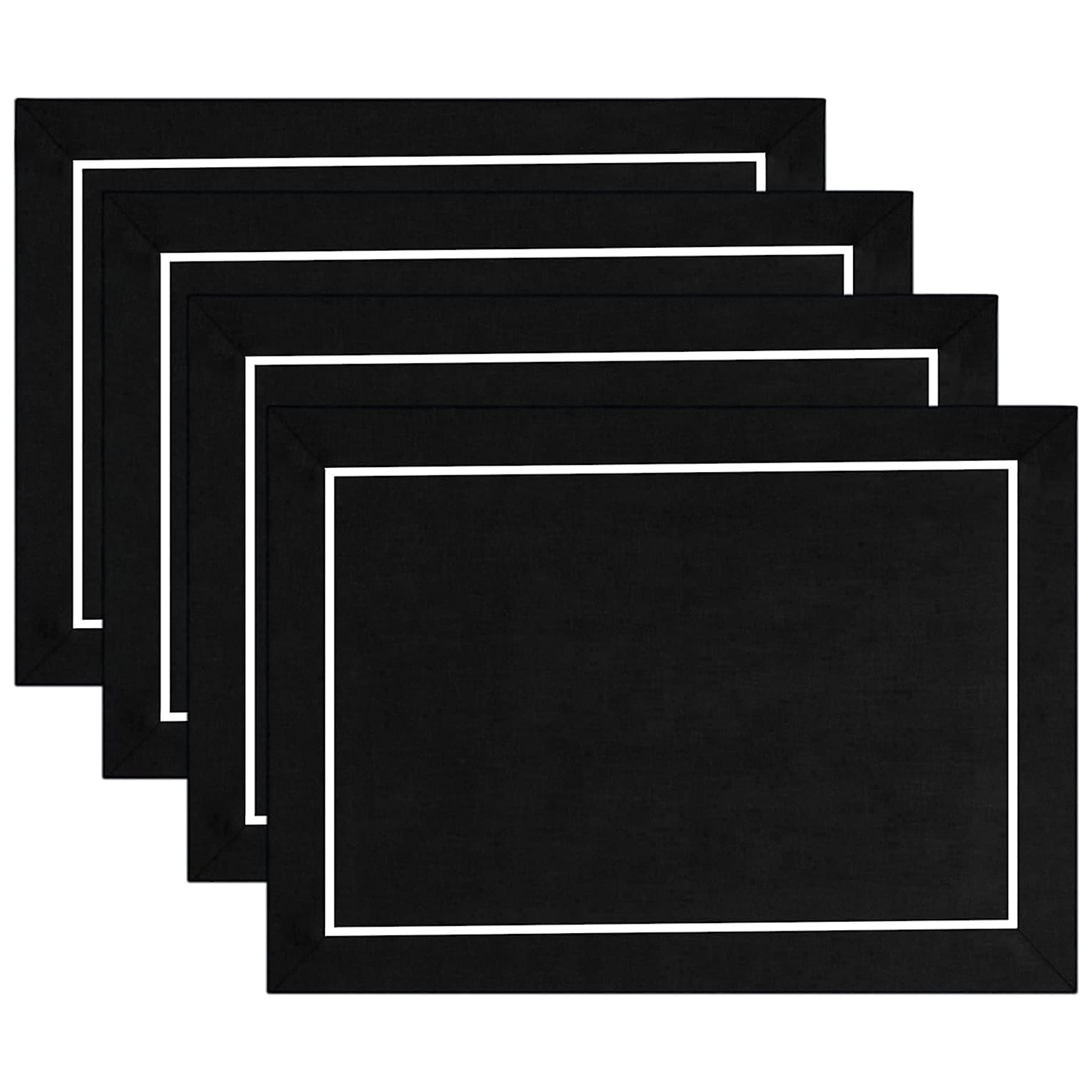 Black and White Linen Placemats, Reversible, 14 x 19 inch, 4 pcs