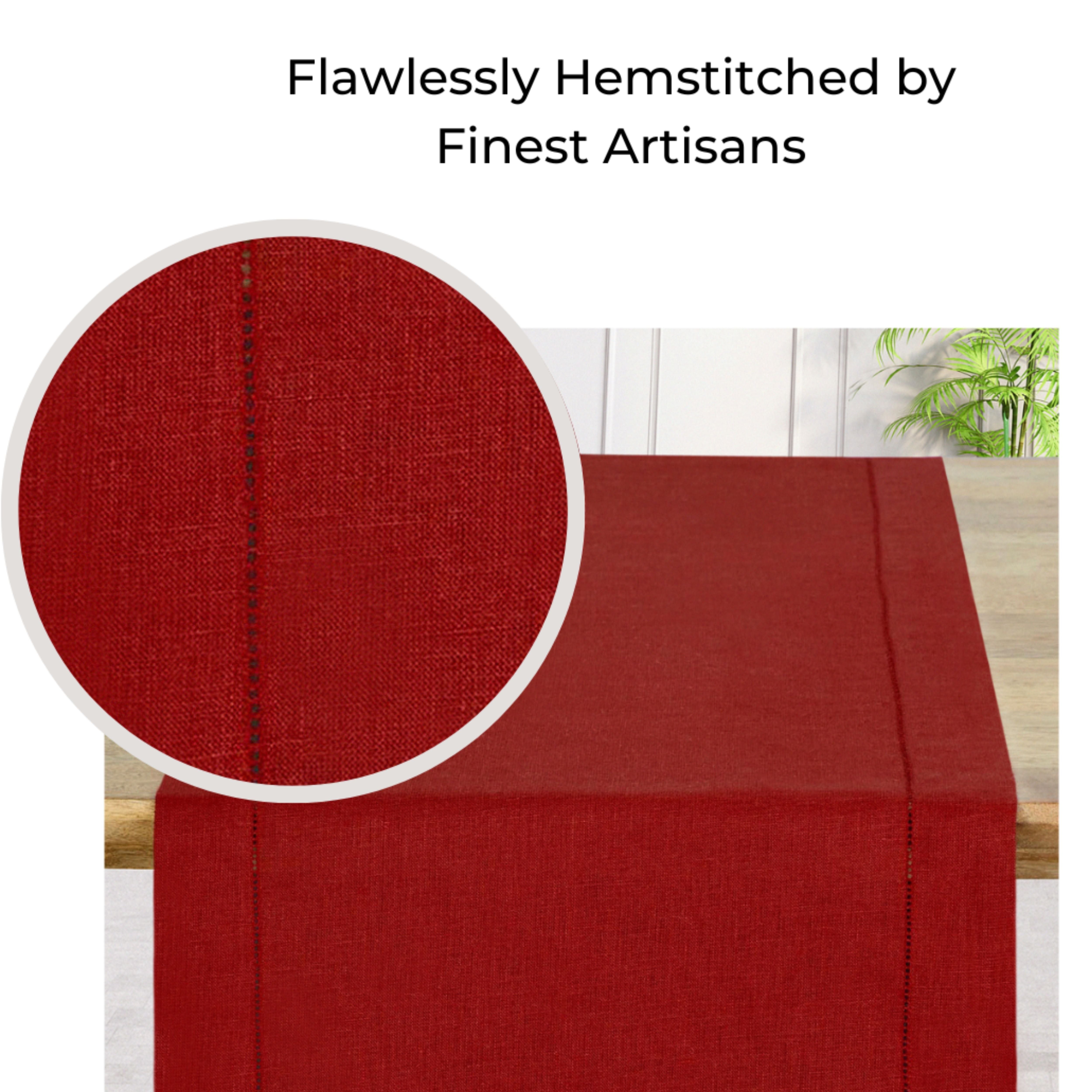 Red Pure Linen Table Runner - Diamond