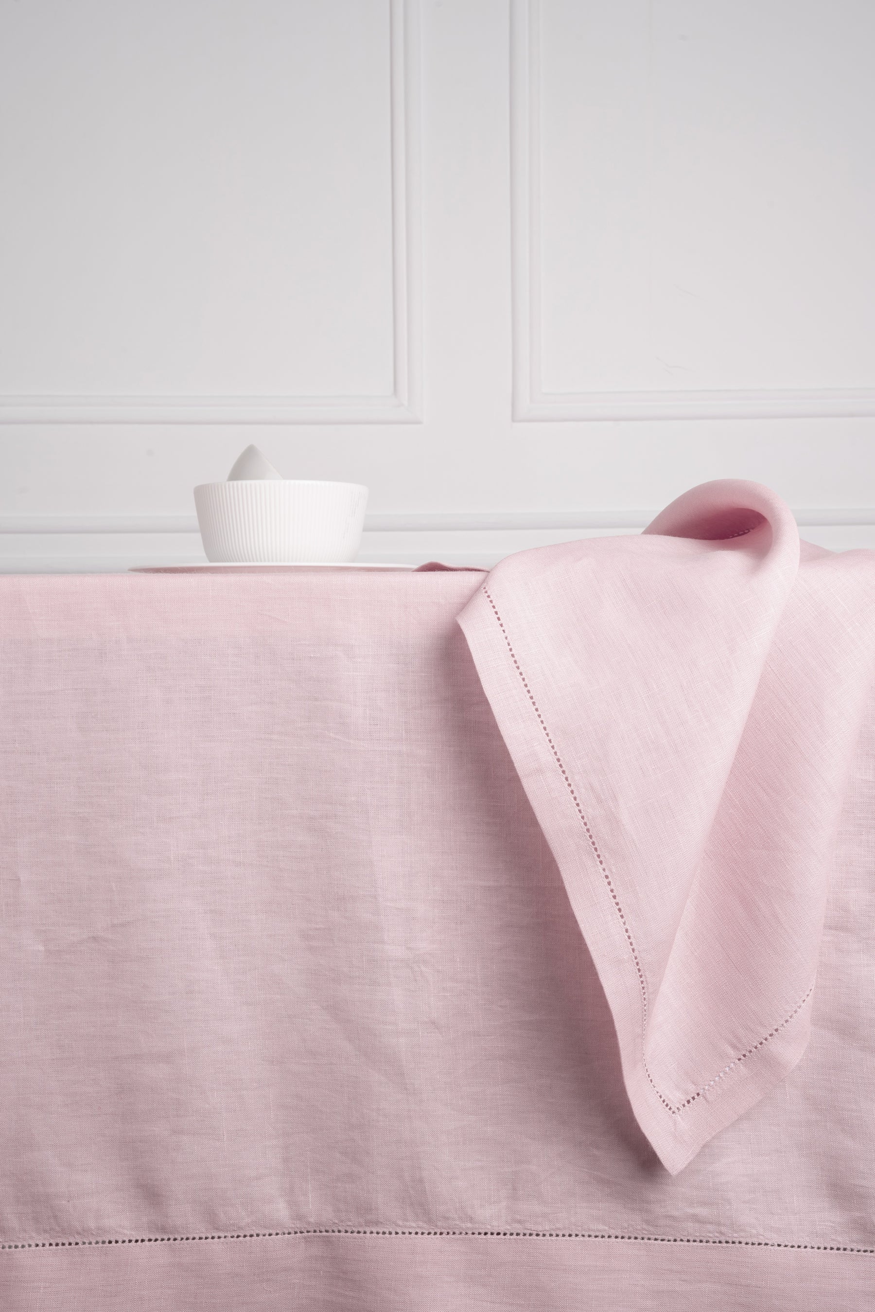 Pastel Pink Linen Tablecloth - Hemstitch