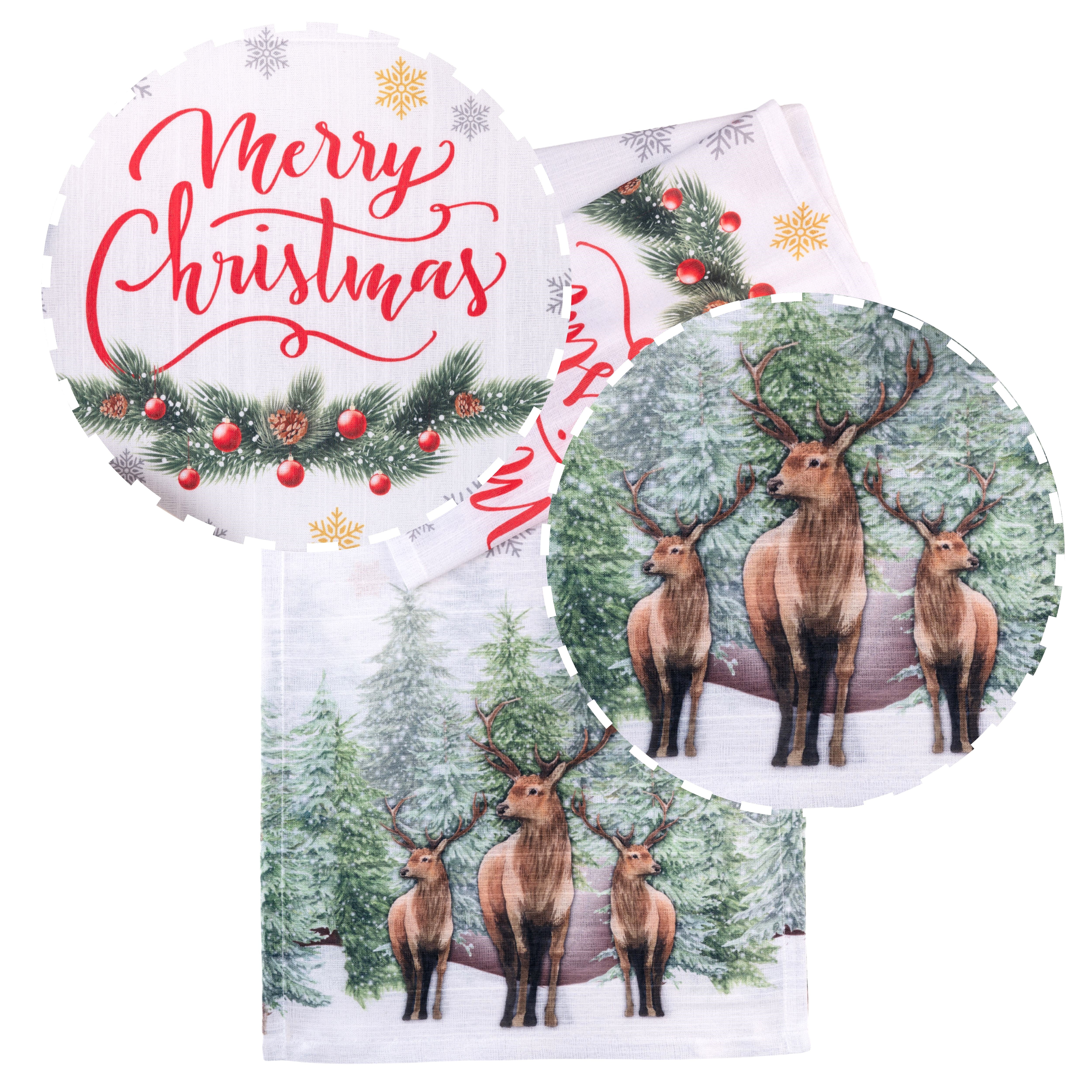 Reindeer & Pine Tree Vegan Silk Table Runner - Christmas Print