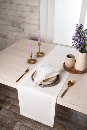 Ivory Linen Table Runner - Hemstitch