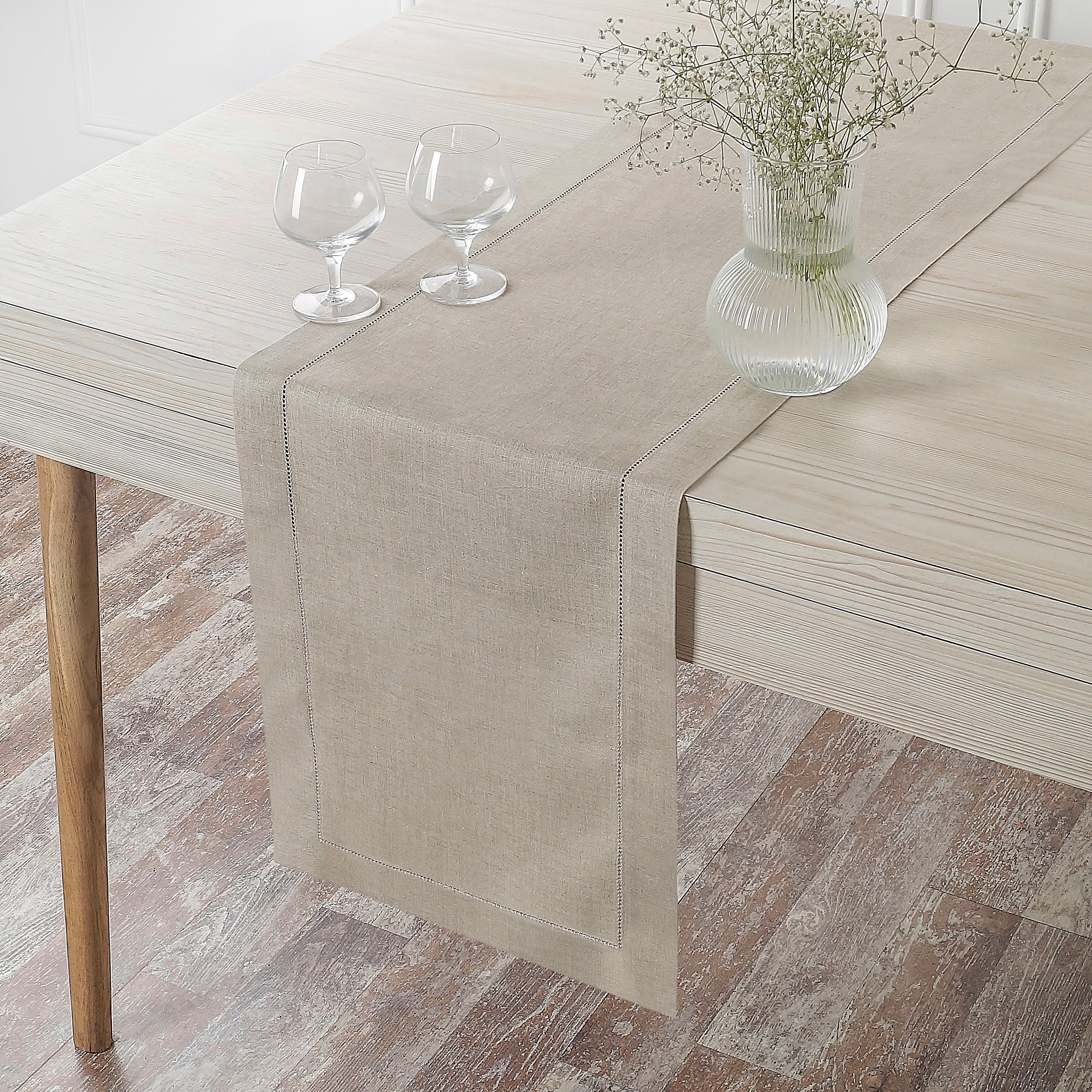 Natural Linen Table Runner, Hemstitch