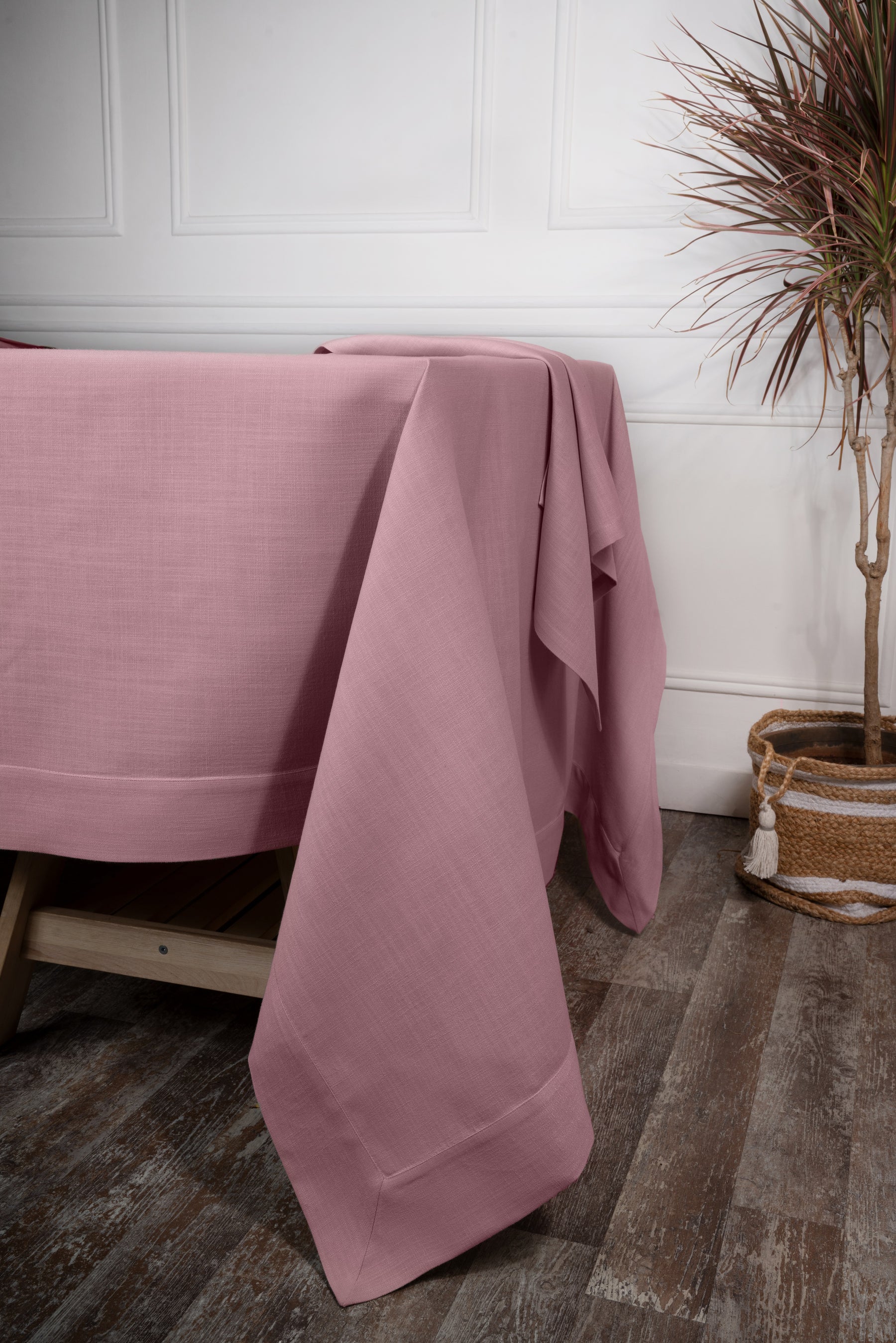 Blush Pink Linen Look Recycled Fabric Mitered Corner Tablecloth