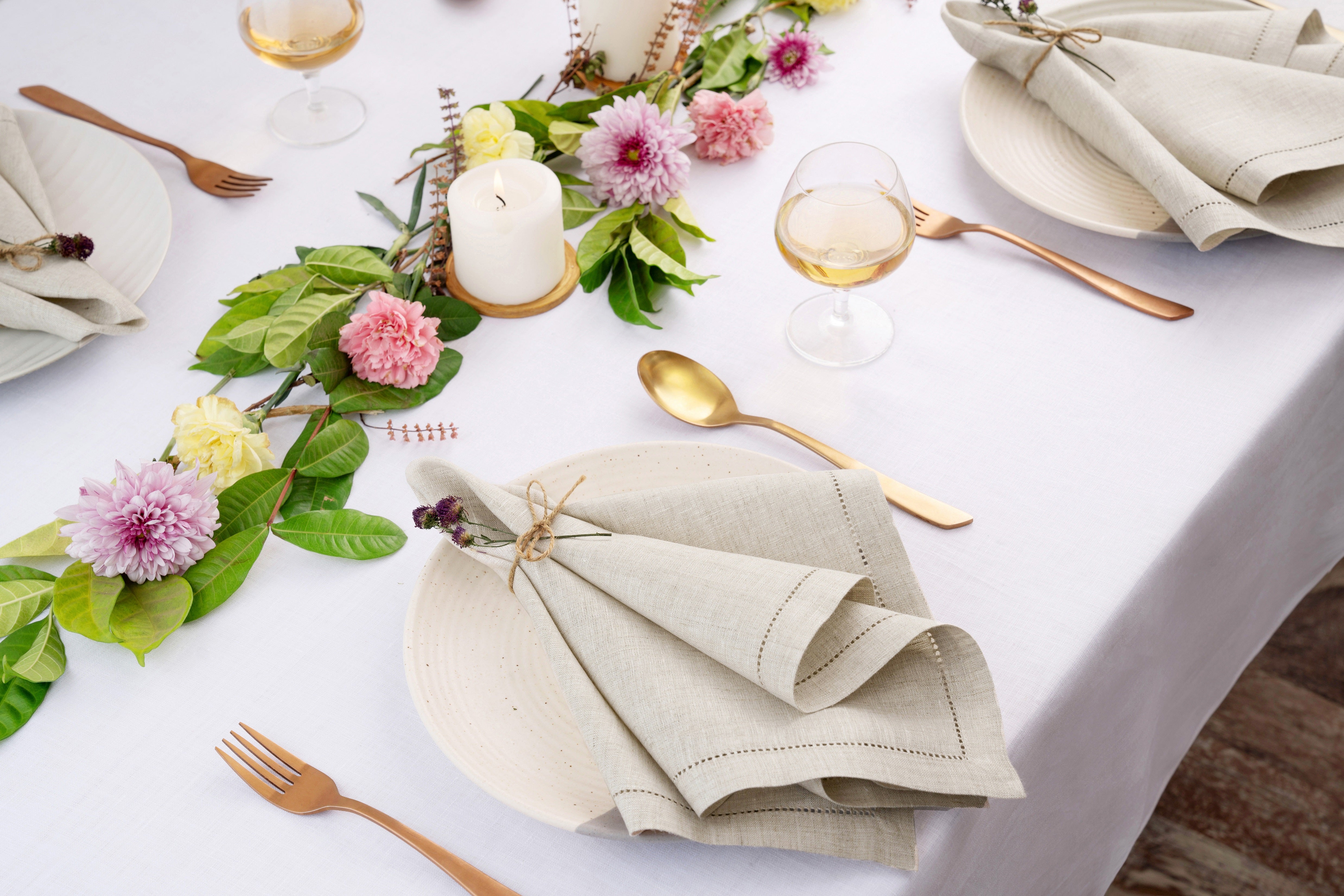 Light Natural Linen Napkins, Hemstitch, 20 x 20 inch, 4 pcs