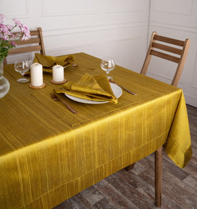 Gold Raw Silk Textured Tablecloth - Mitered Corner