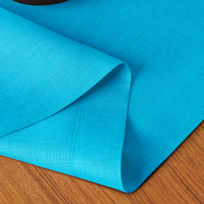 Cyan Blue Linen Table Runner  - Hemmed
