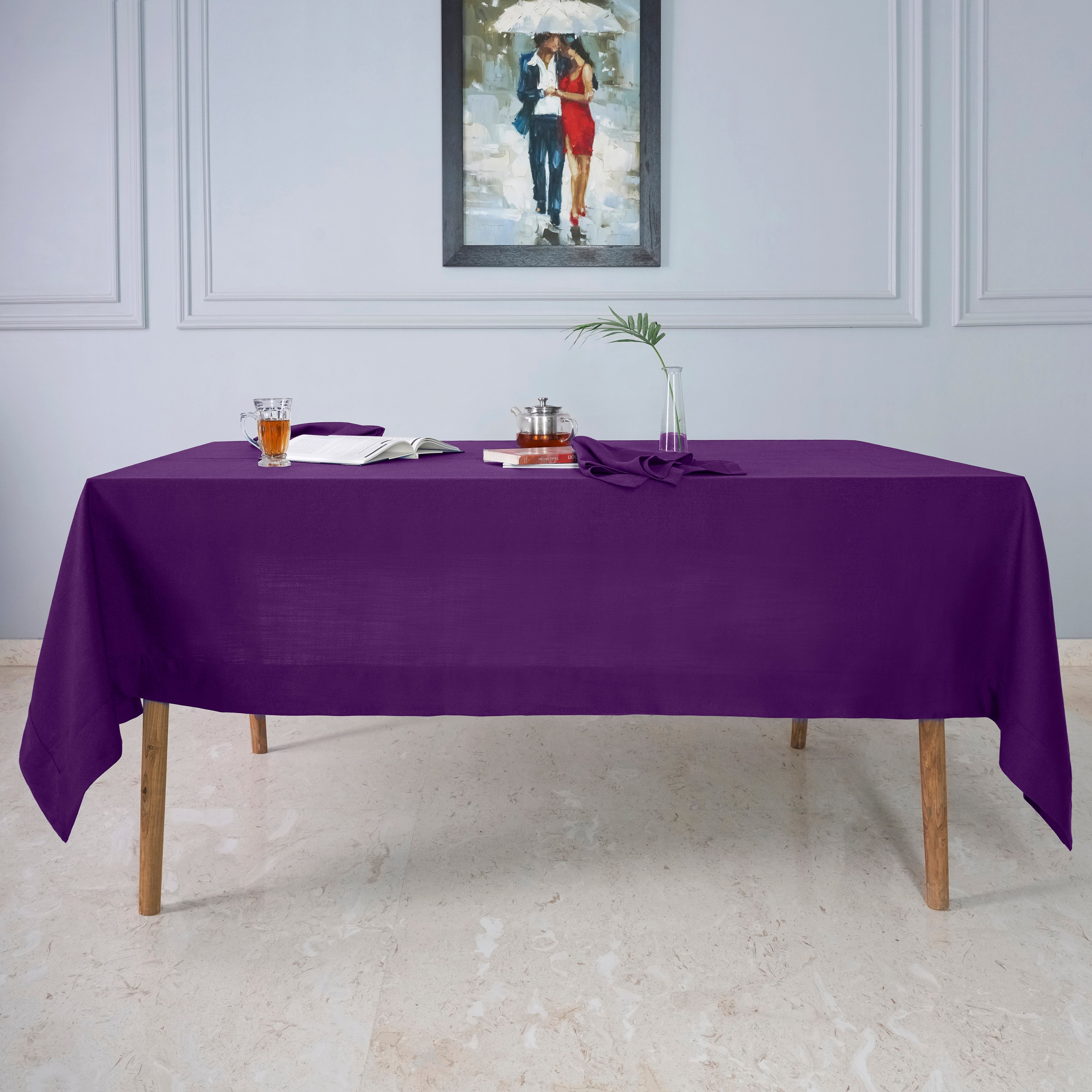 Purple Tablecloth, Faux Linen, Mitered Corner