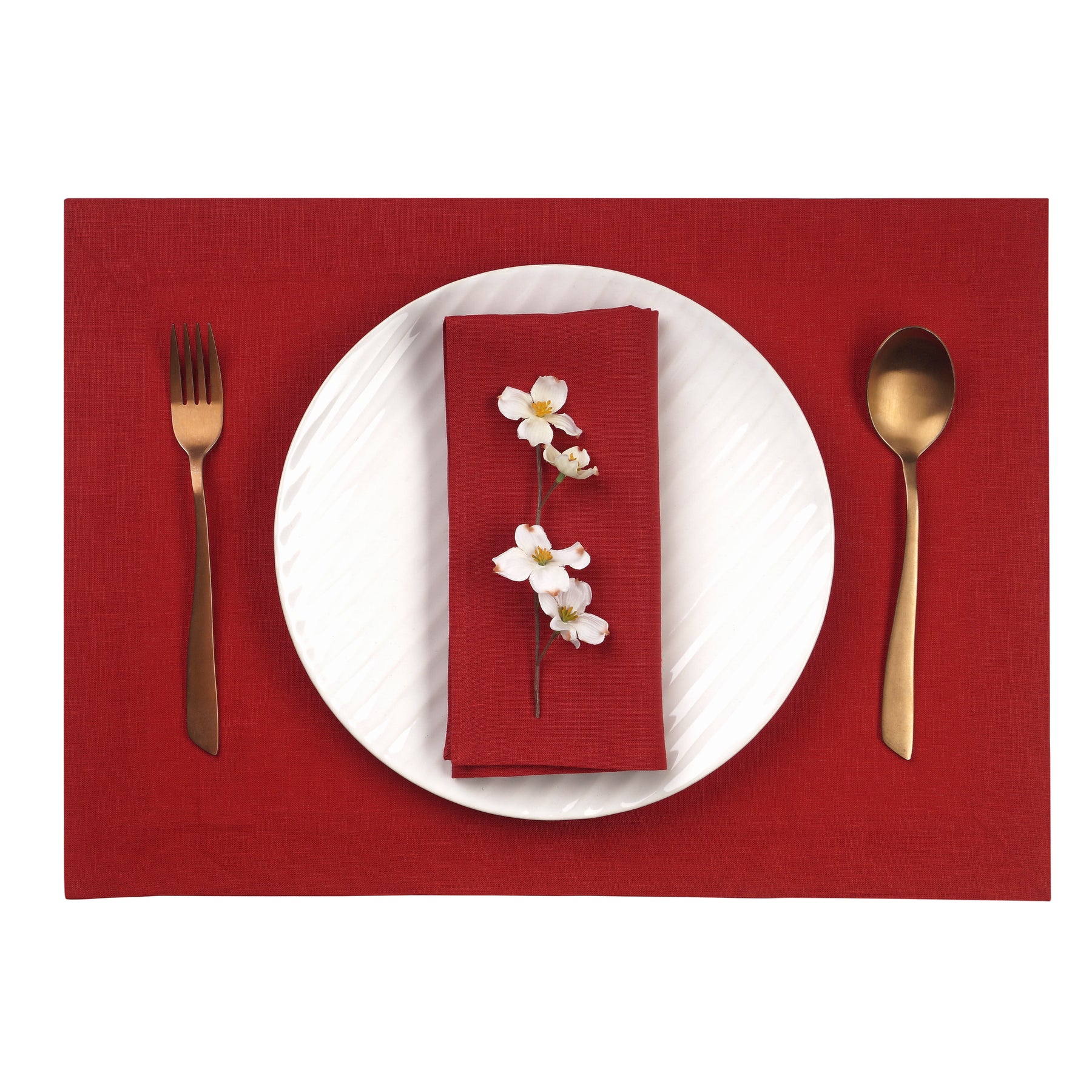 Red Linen Placemats, Hemmed, 14 x 19 inch, 4 pcs