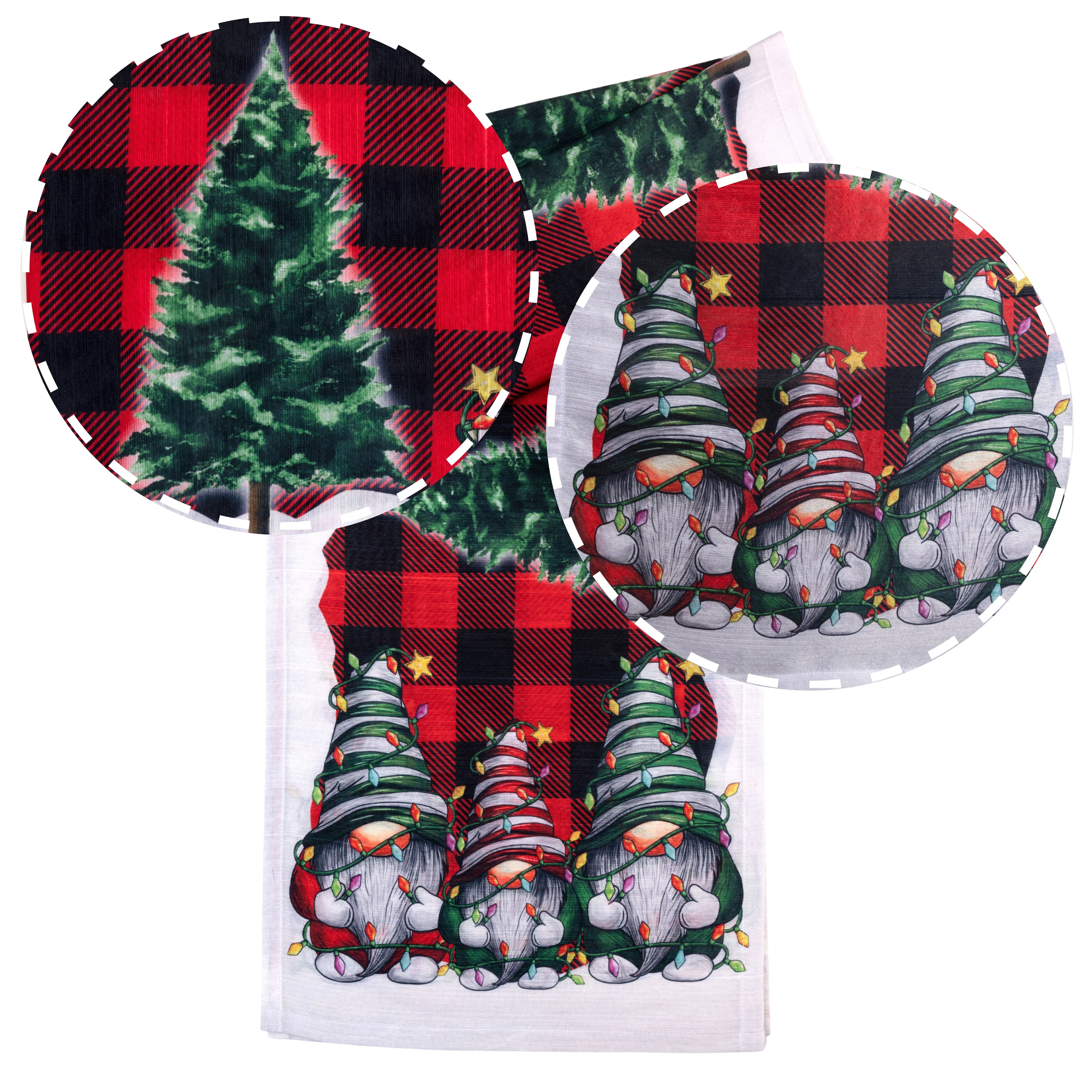 Gnomes Plaid Vegan Silk Table Runner - Christmas Print