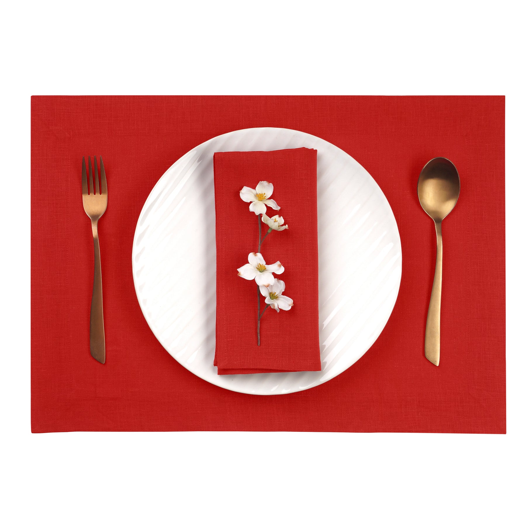Bright Red Linen Placemats 14 x 19 Inch Set of 4 - Hemmed