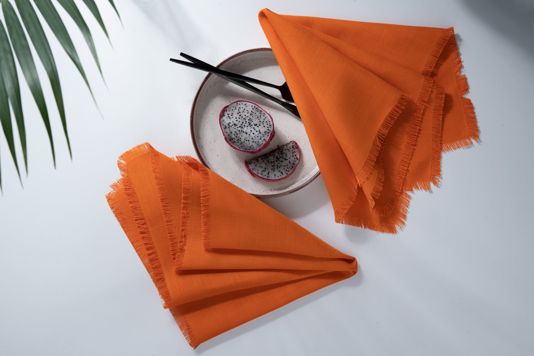 Orange Linen Textured Dinner Napkins 20 x 20 Inch Set of 4 - Fringe