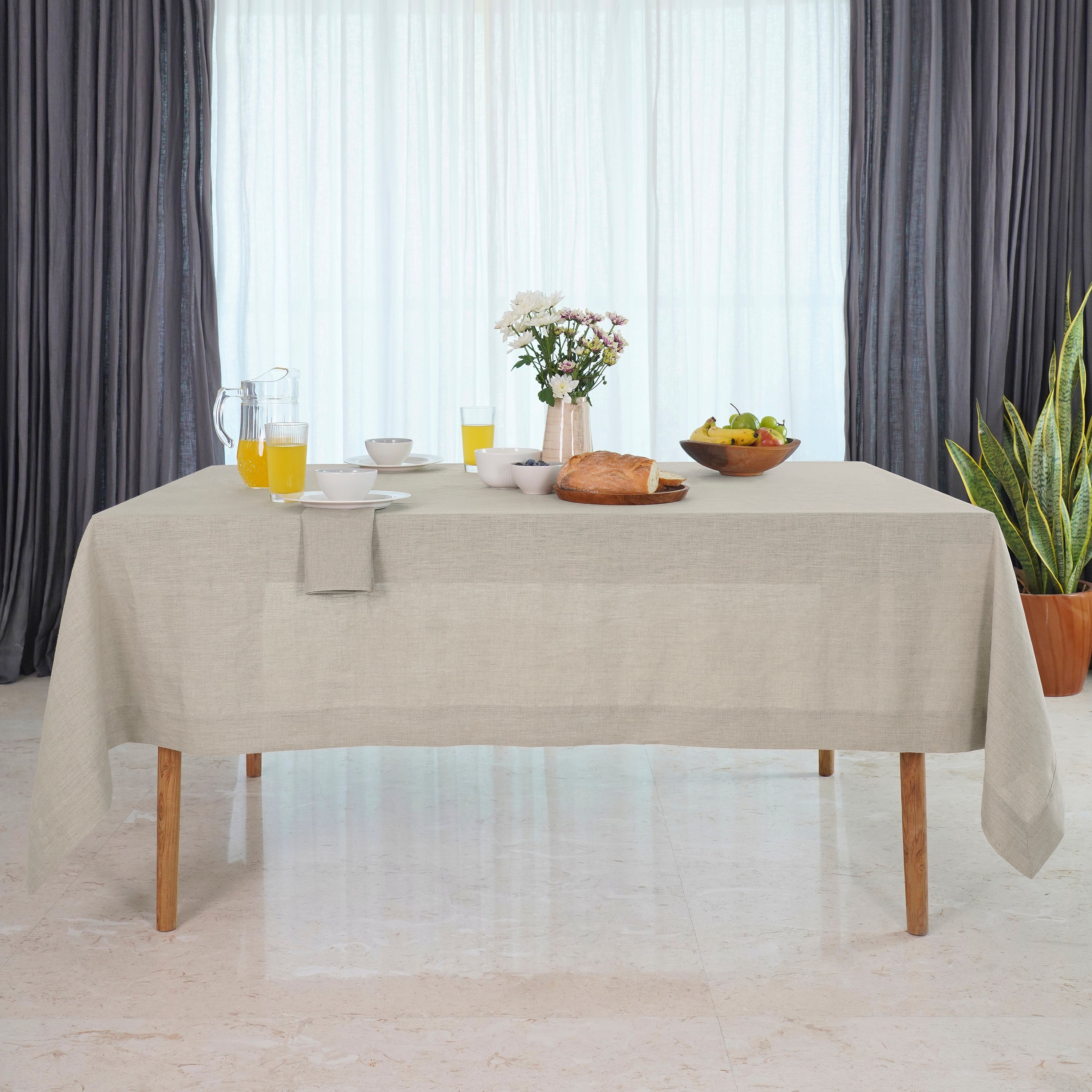 Natural Pure Linen Tablecloth, Hemmed