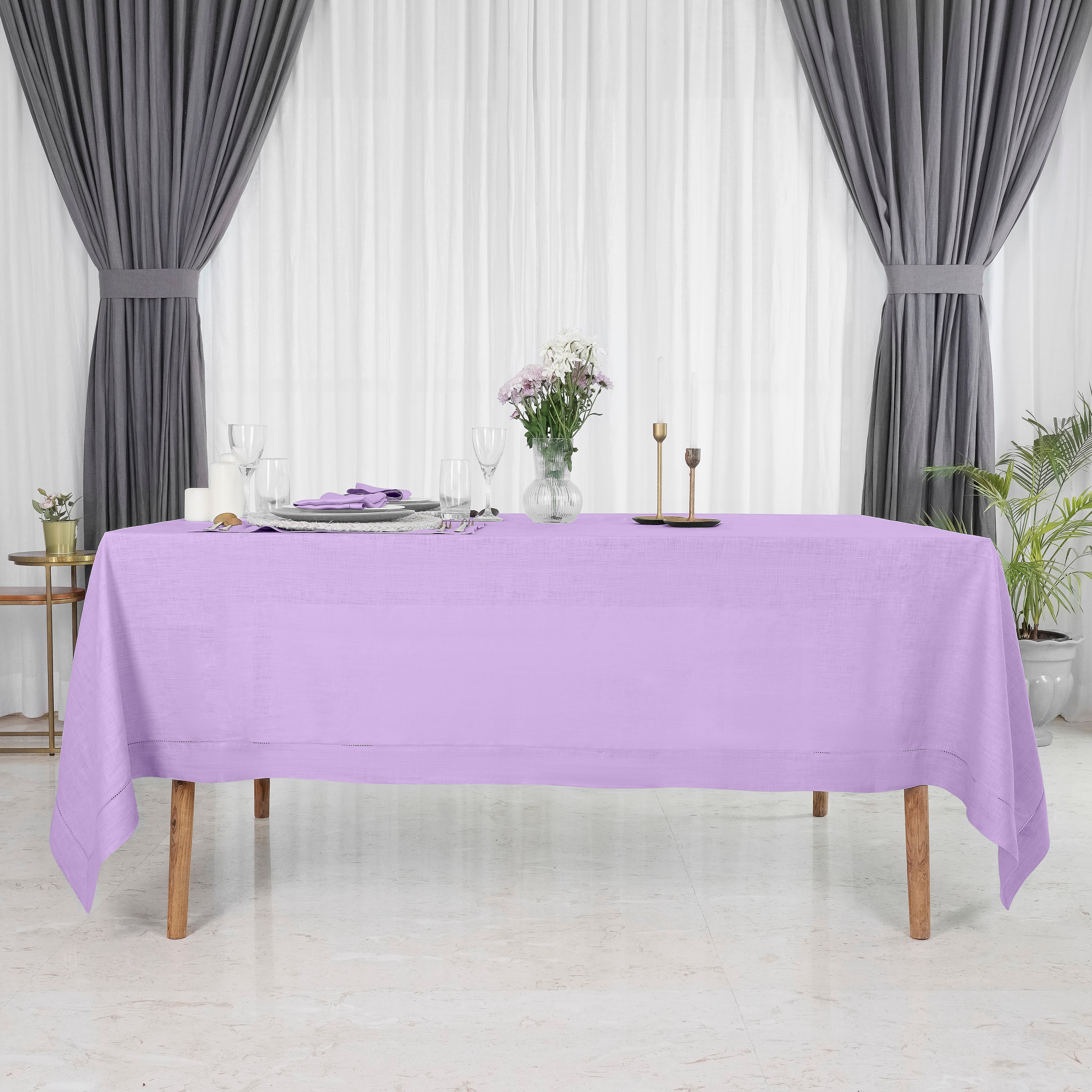 Lavender Linen Tablecloth, Hemstitch