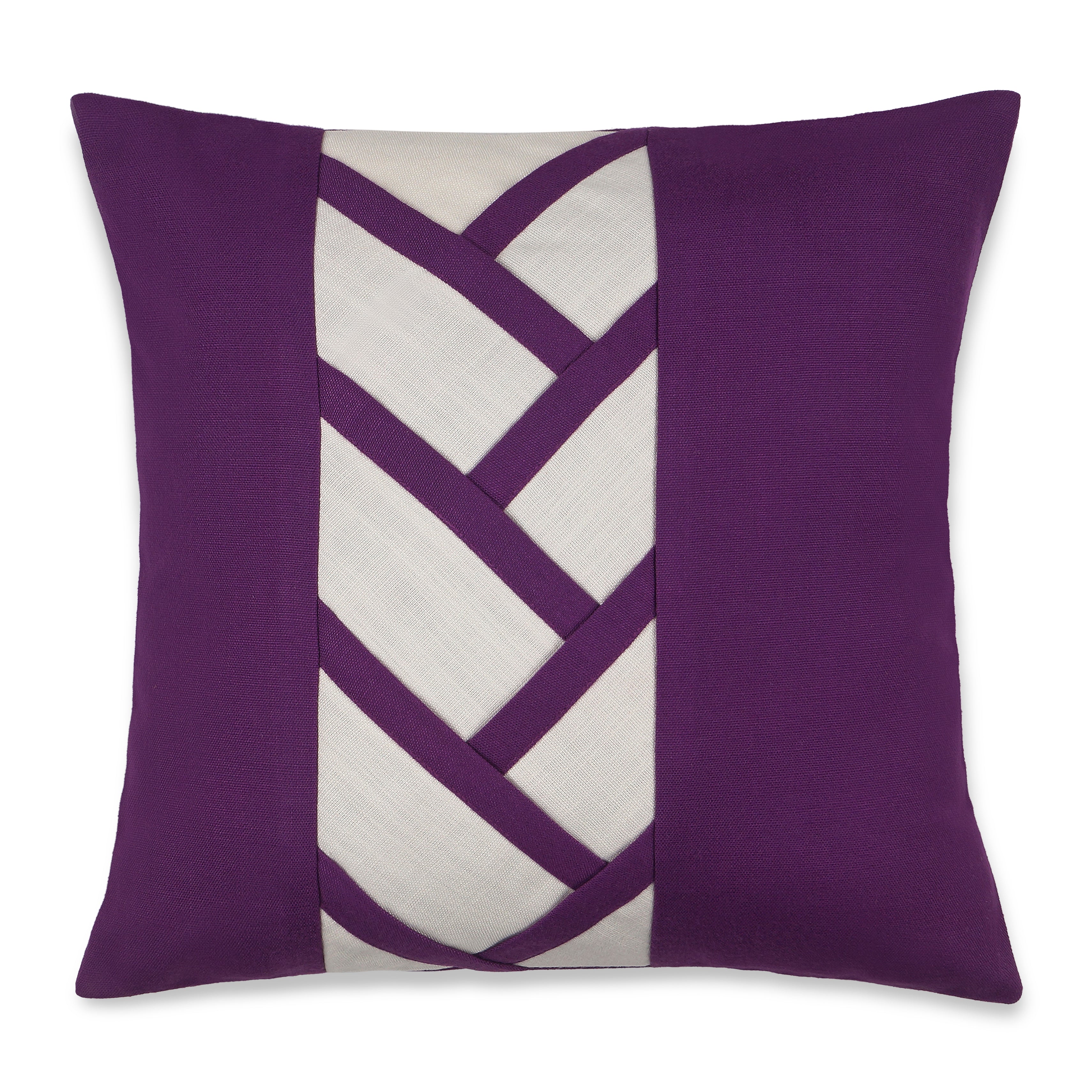 Crosshatch Pillow Cover - Purple and Ivory