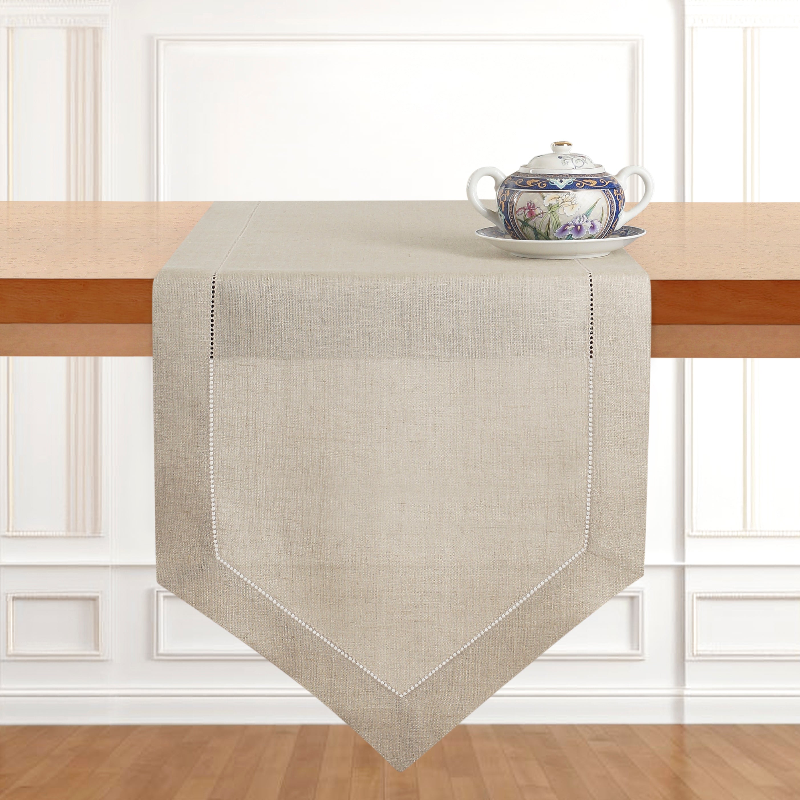 Natural Linen Table Runner, Diamond