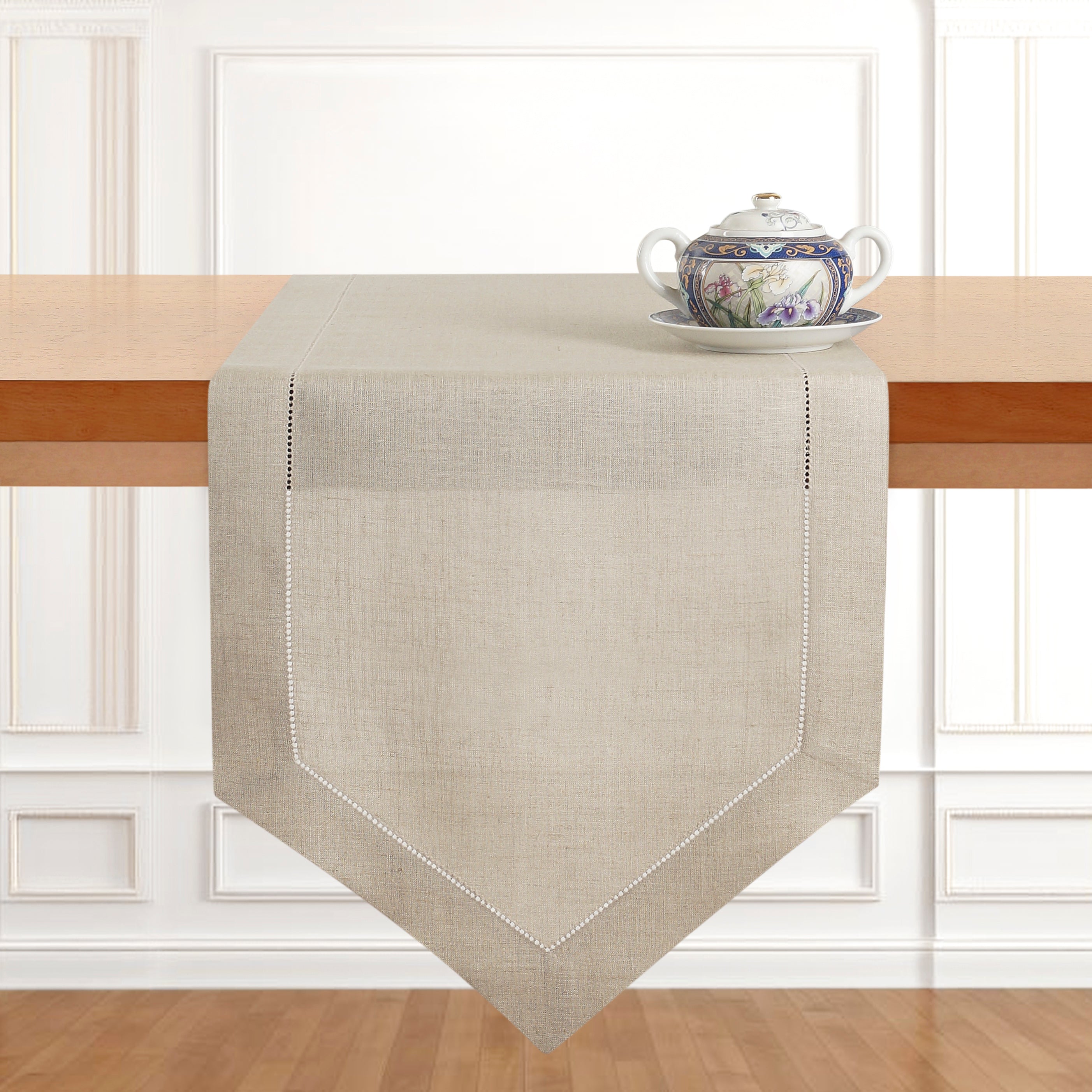 Natural Pure Linen Table Runner - Diamond
