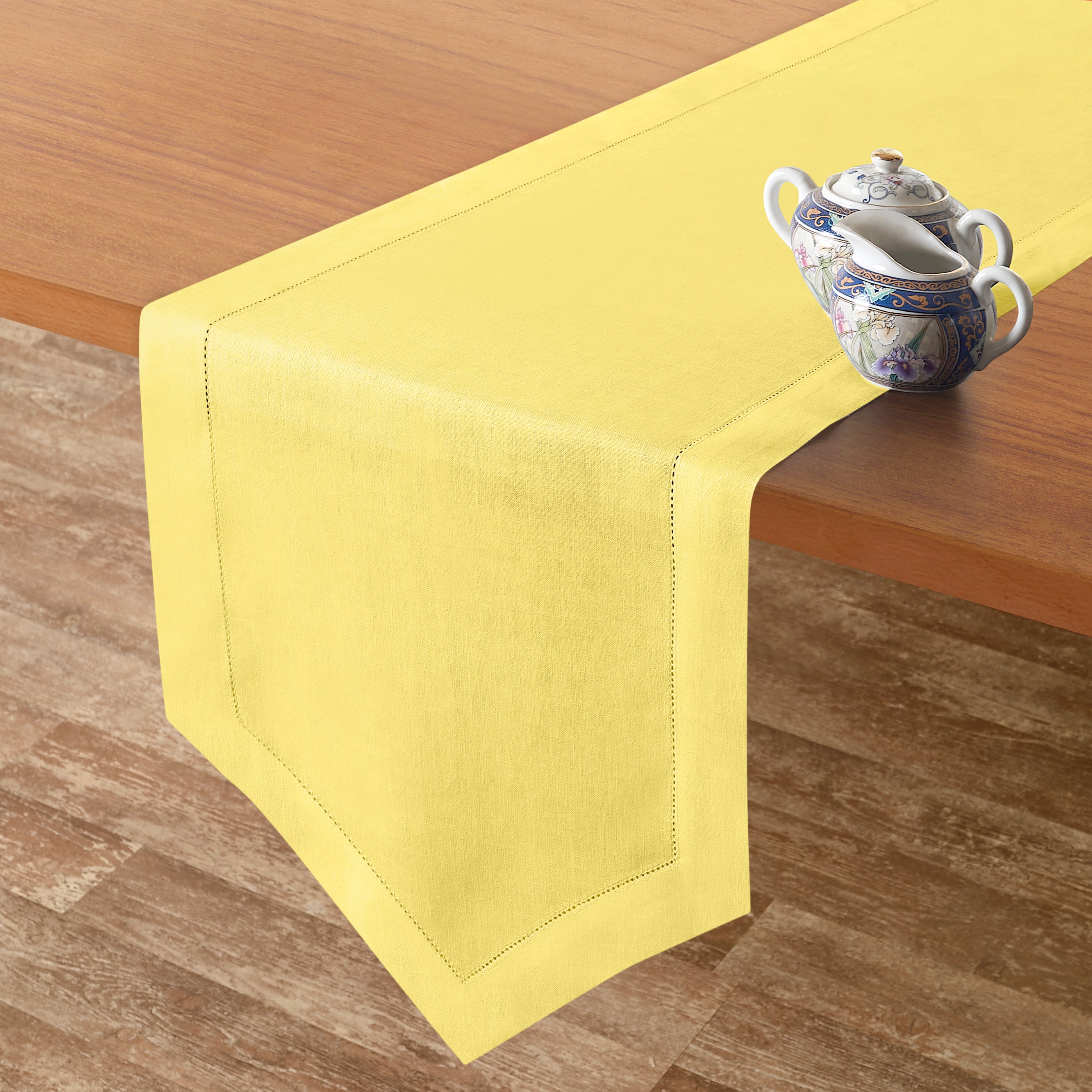 Lemon Yellow Linen Table Runner, Diamond