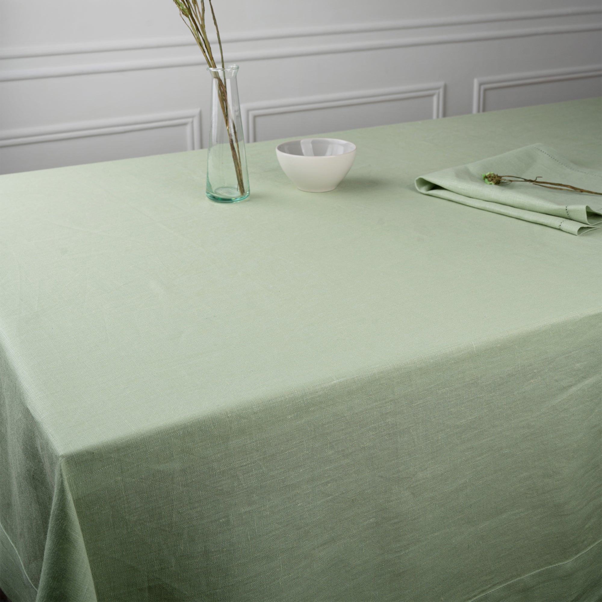 Sage Green Linen Tablecloth, Hemmed