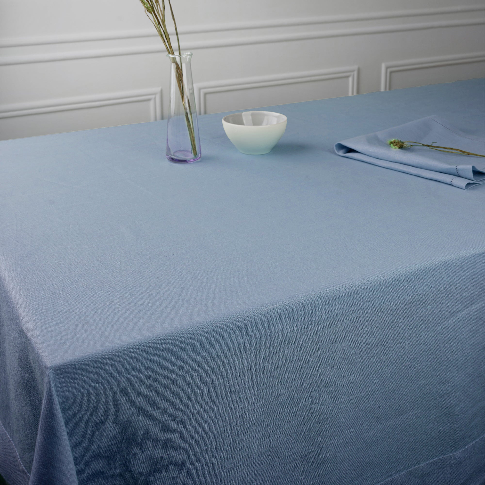 Powder Blue Linen Tablecloth, Hemmed