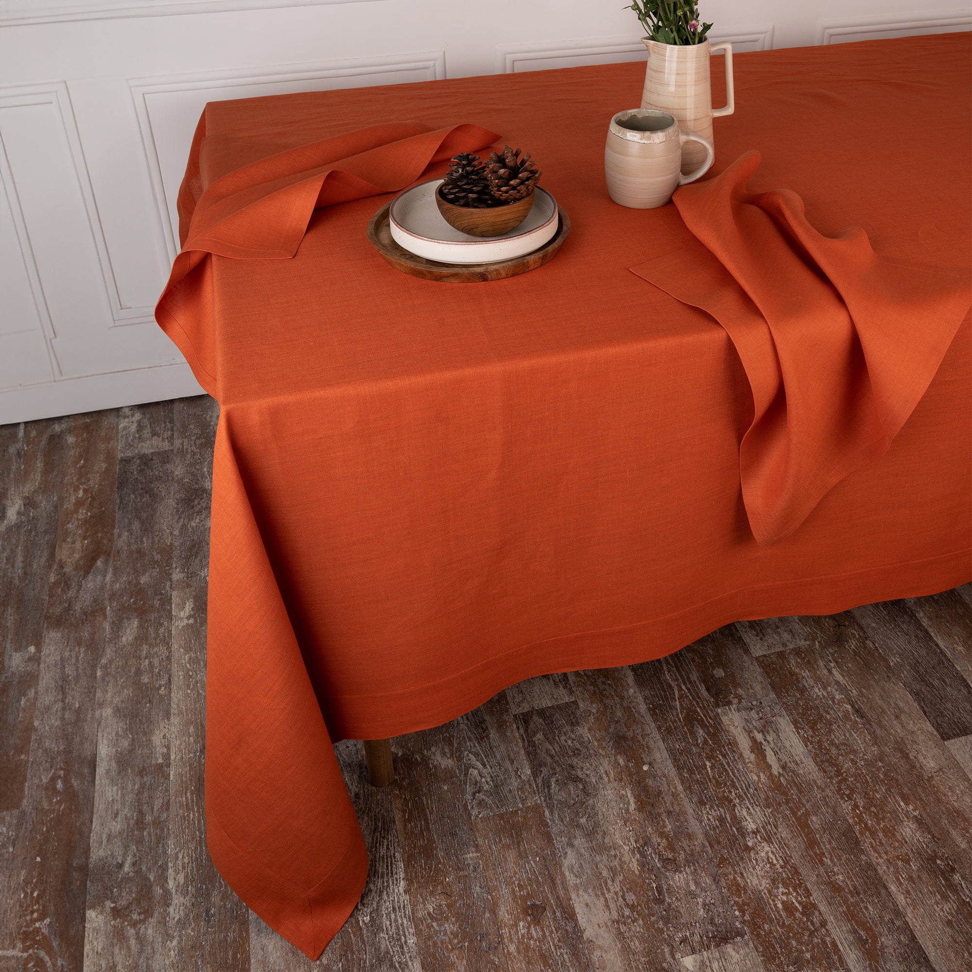 Rust Linen Tablecloth, Hemmed