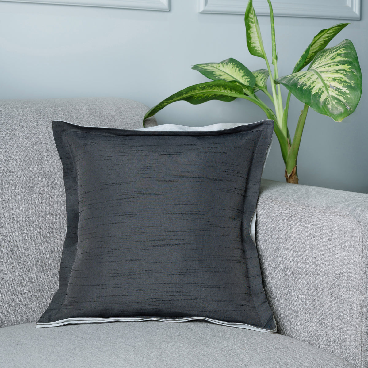 Charcoal Grey Border Design Square Cushion Cover | Set of 4