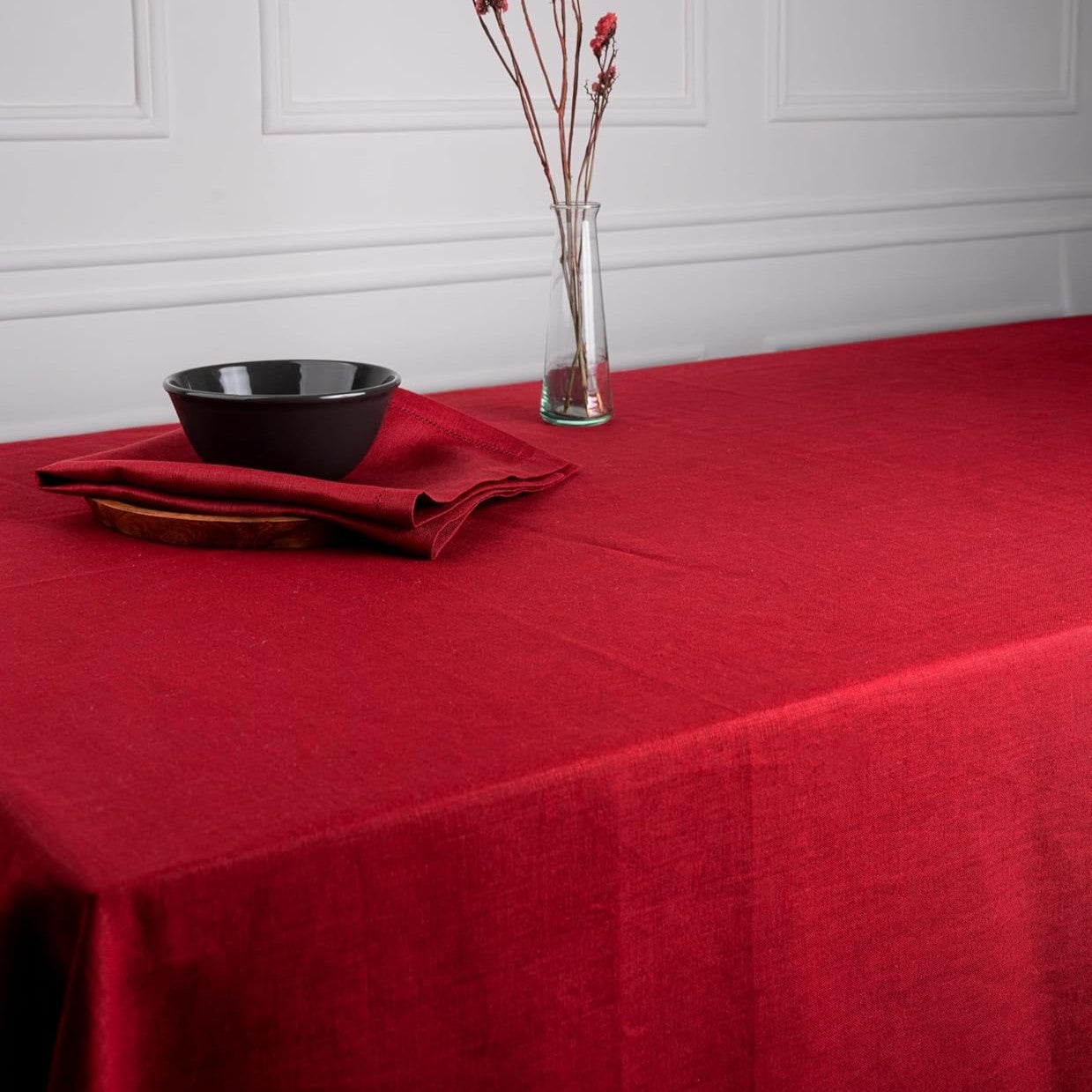 Bright Red Linen Tablecloth, Hemmed