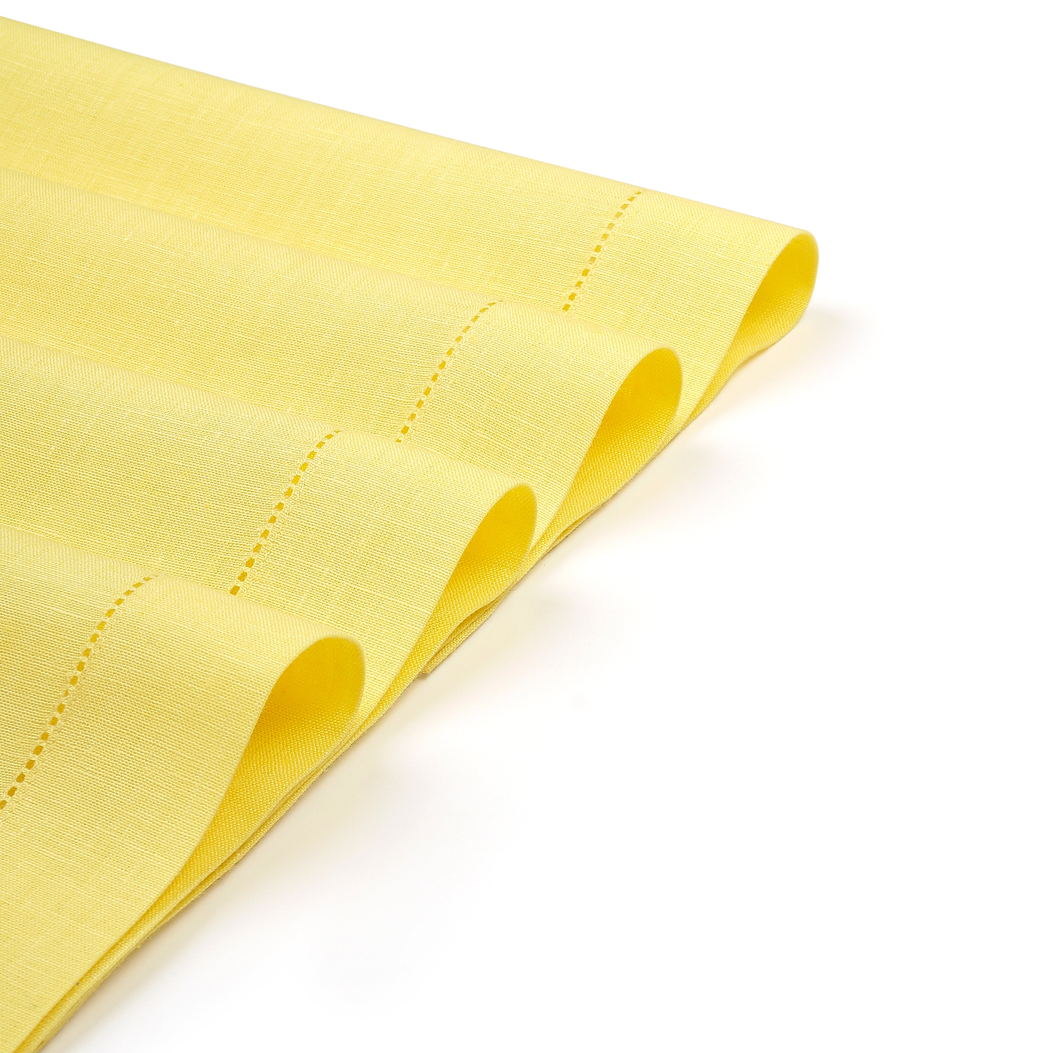 Lemon Yellow Linen Placemats, Hemstitch, 14 x 19 inch, 4 pcs