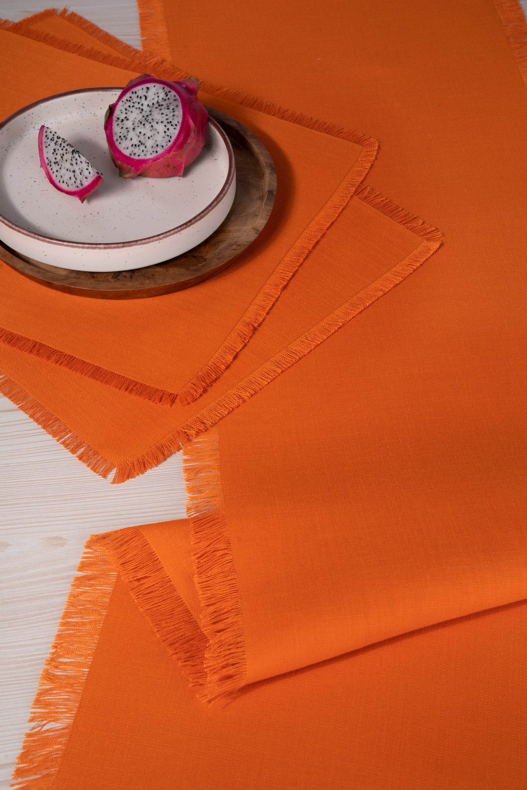 Orange Linen Textured Table Runner - Fringe