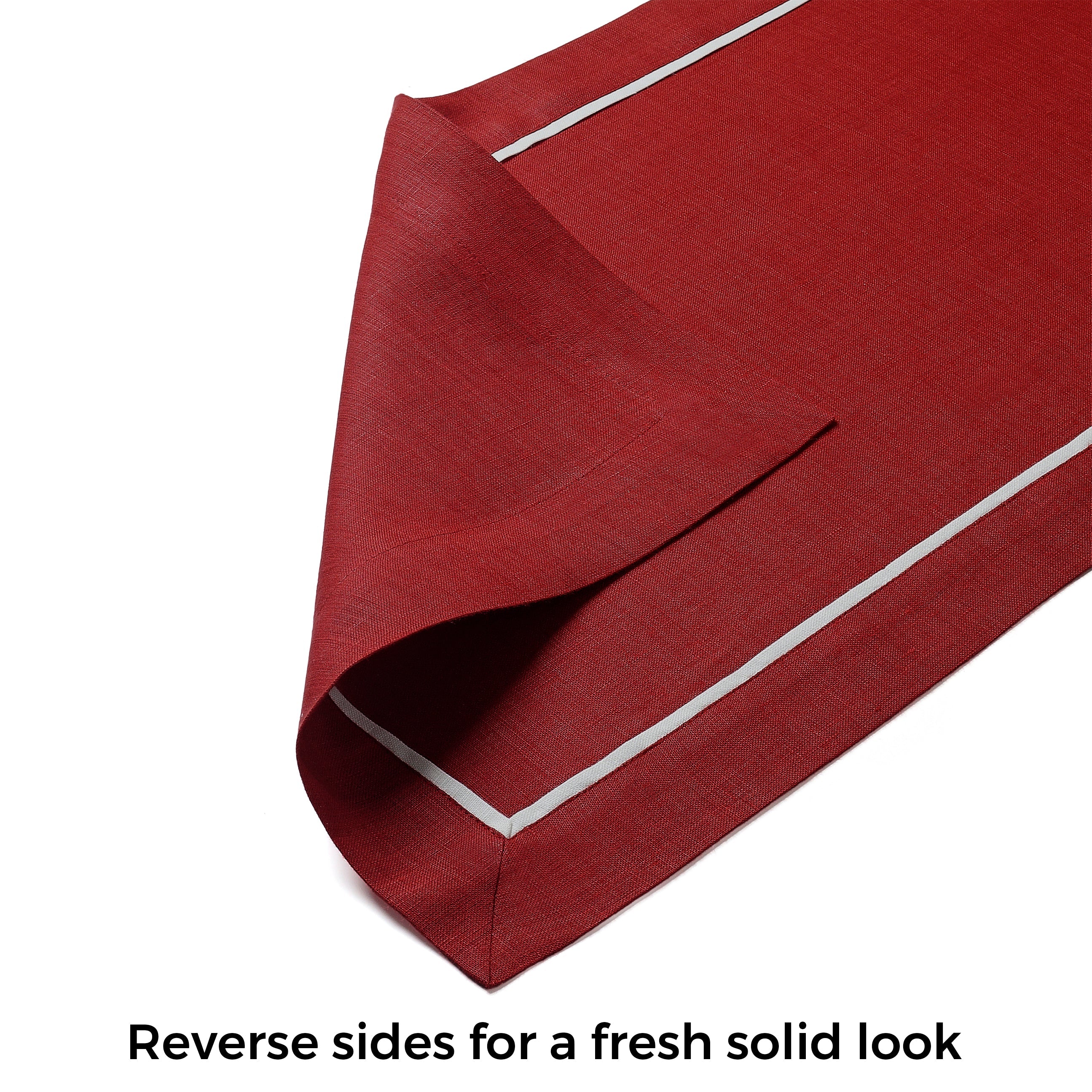 Red and White Pure Linen Table Runner - Reversible