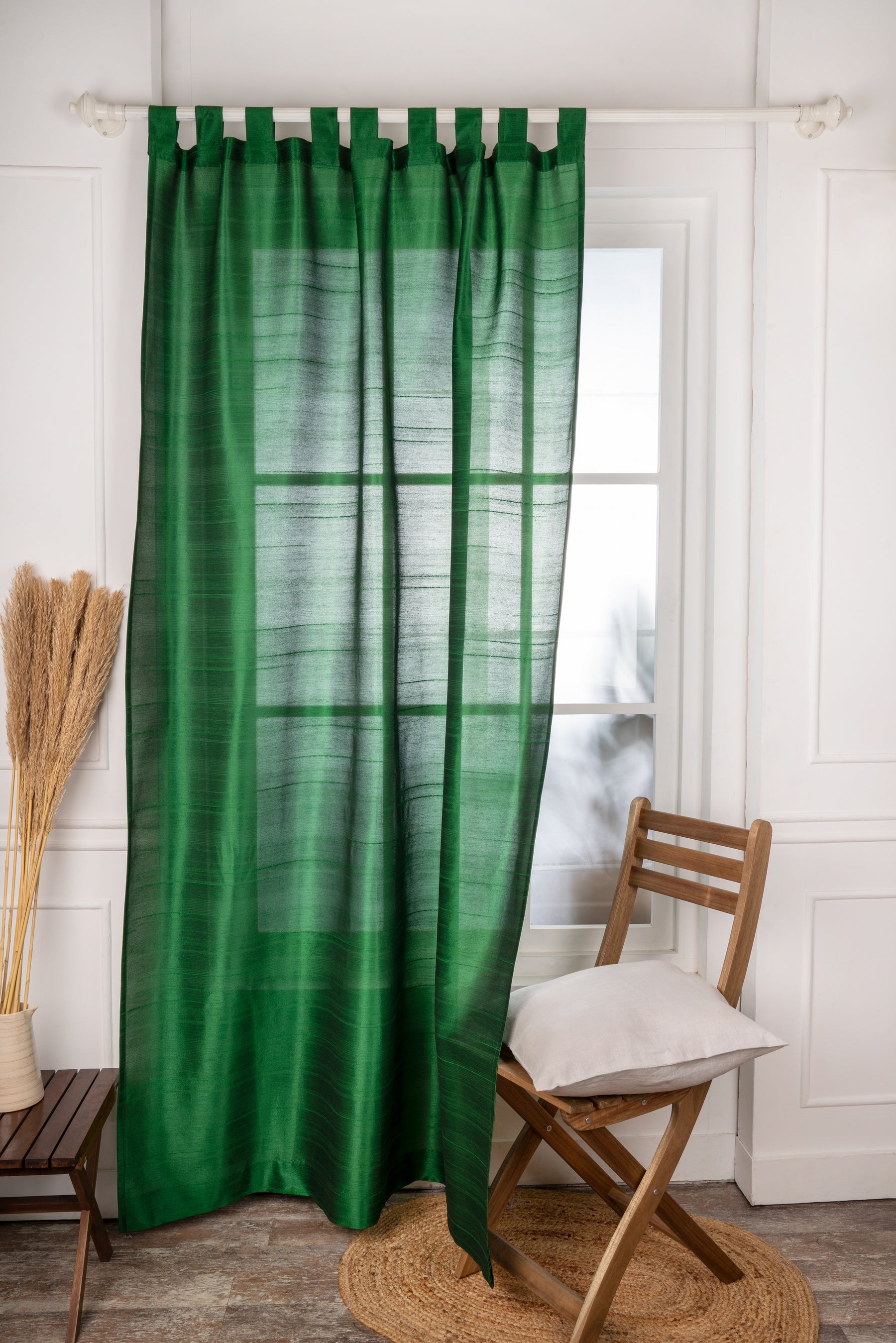 Emerald Green Silk Tab Top Look Curtains | 1 Panel