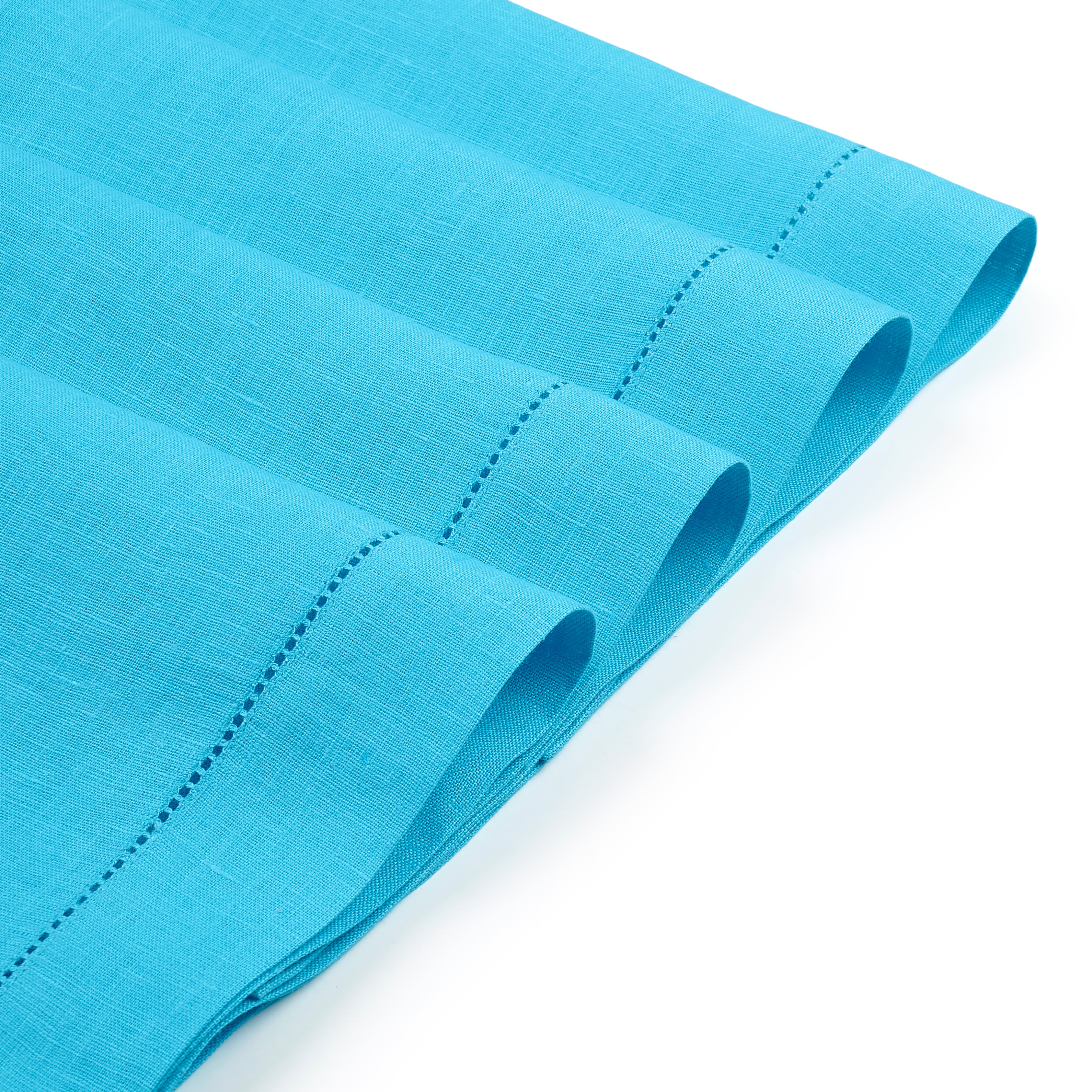 Cyan Blue Linen Placemats, Hemstitch, 14 x 19 inch, 4 pcs