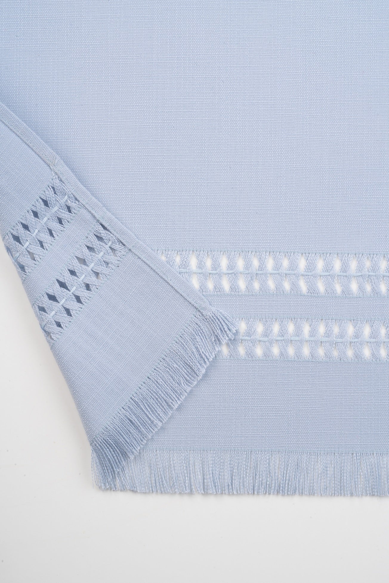 Light Blue Linen Look Recycled Fabric Hand Hemstitch Table Runner