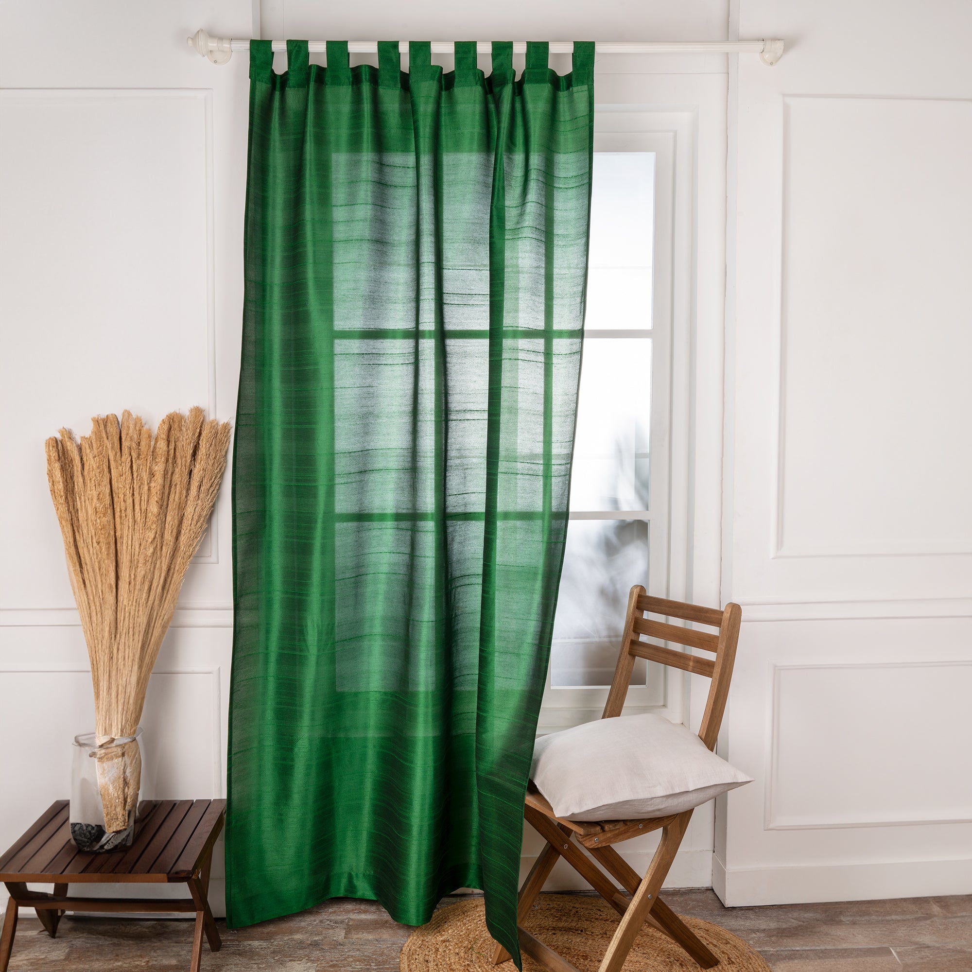 Emerald Green Vegan Silk Tab Top Curtain