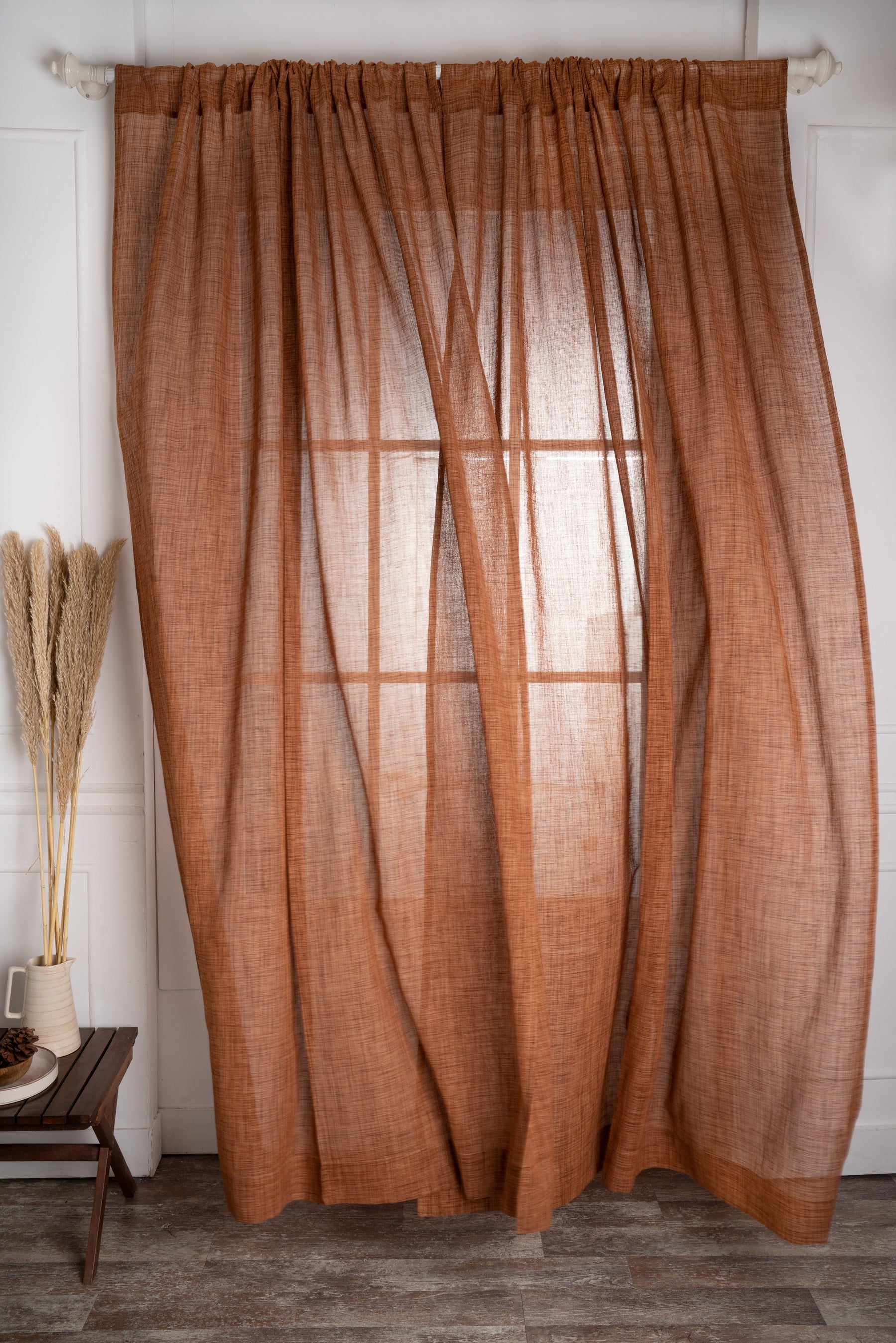 Brown Recycled Polyester Classic Jute Look Curtain - Set of 2 panels