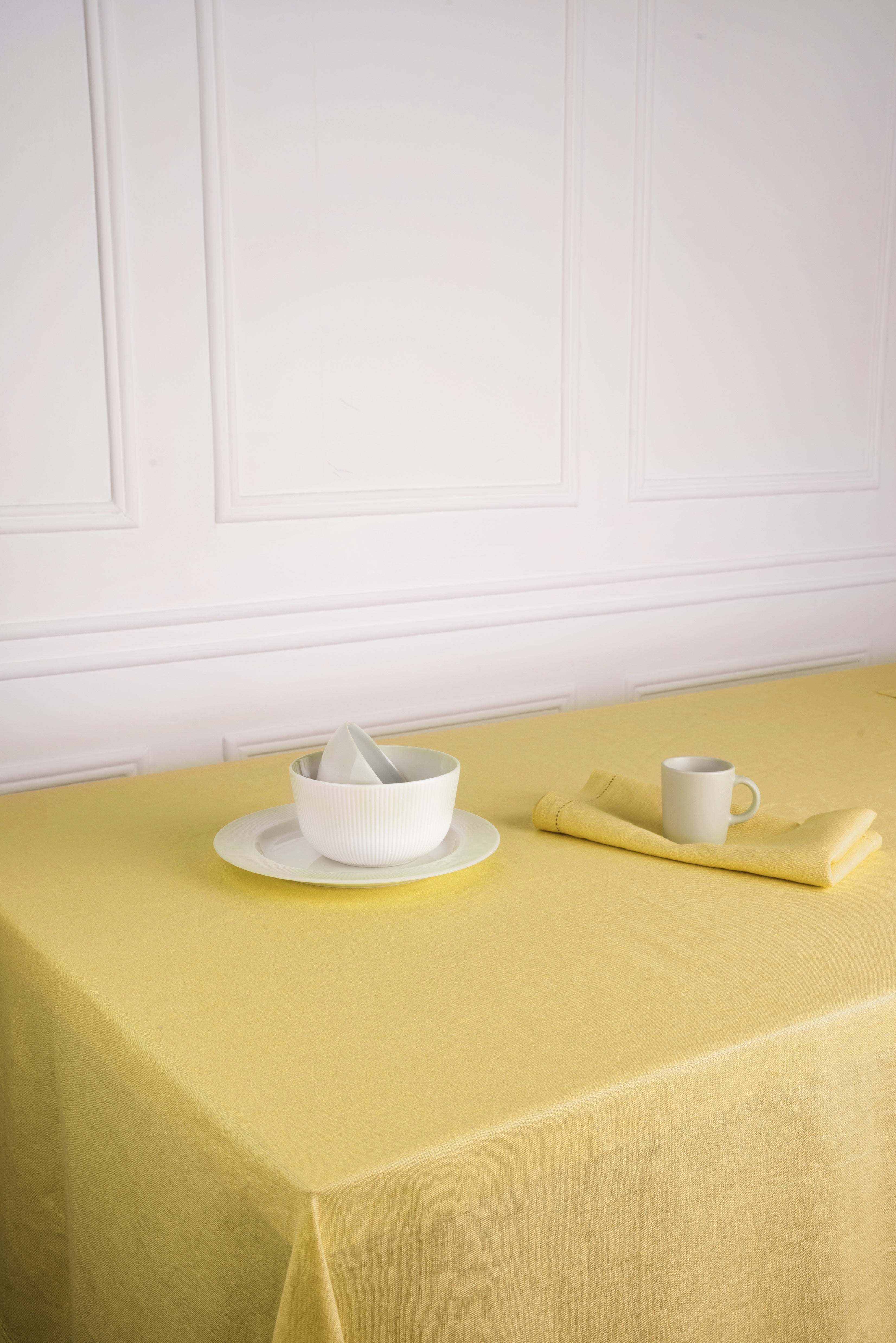 Lemon Yellow Linen Tablecloth, Hemstitch