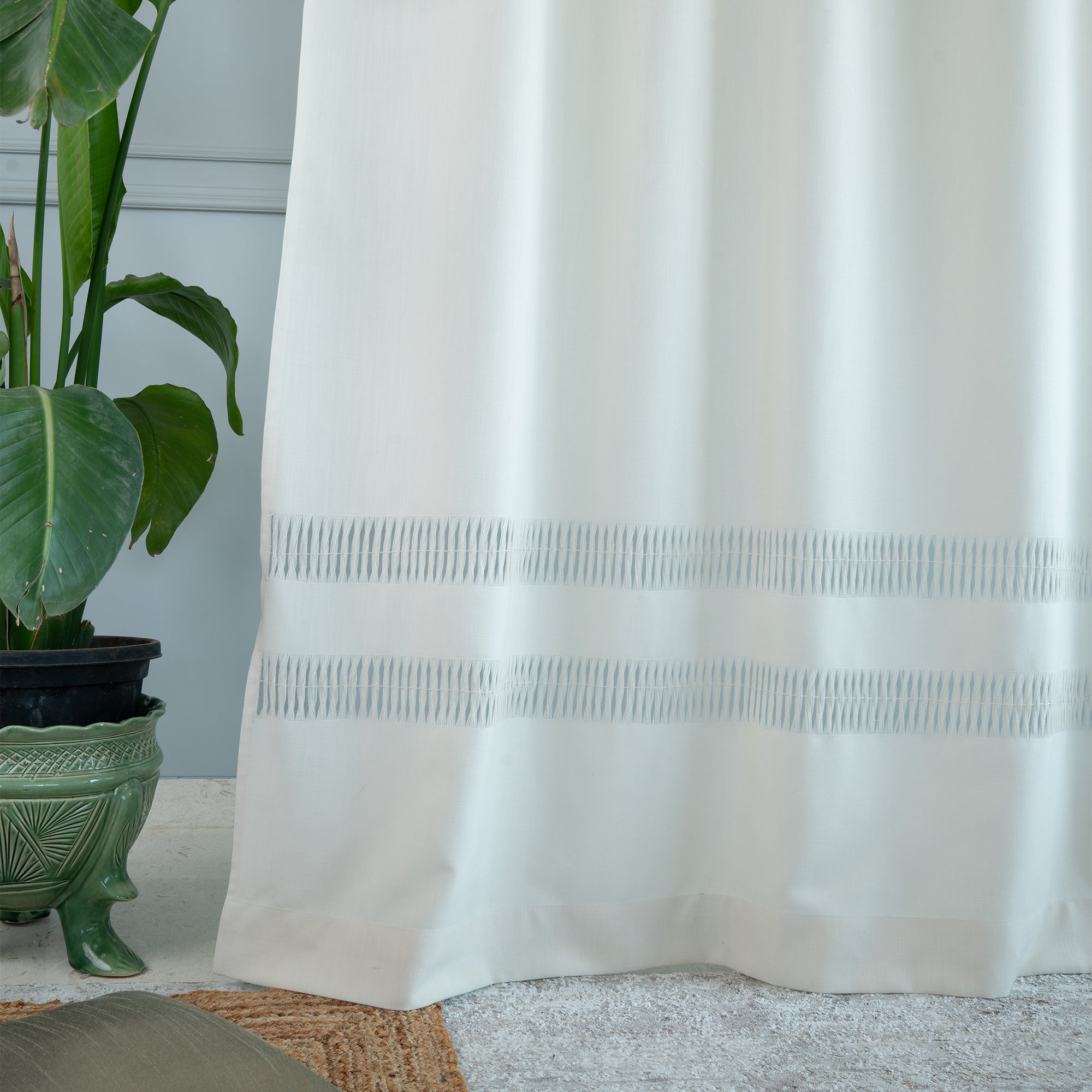 Ivory Faux Linen Hand Hemstitch Curtain