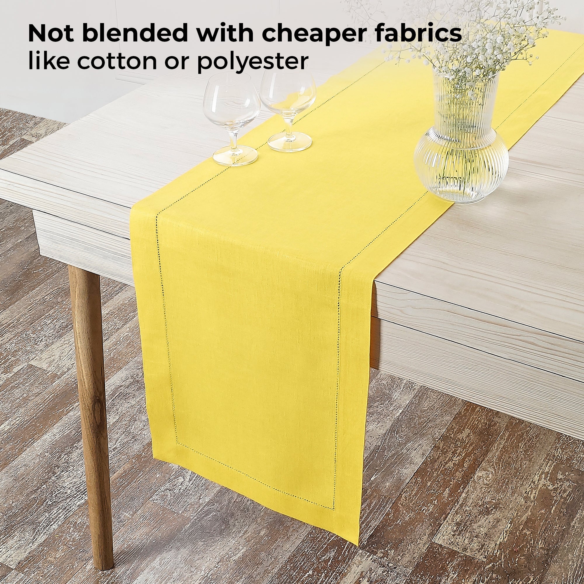 Lemon Yellow Linen Table Runner, Hemstitch