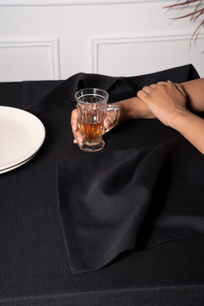 Black Linen Look Recycled Fabric Mitered Corner Tablecloth