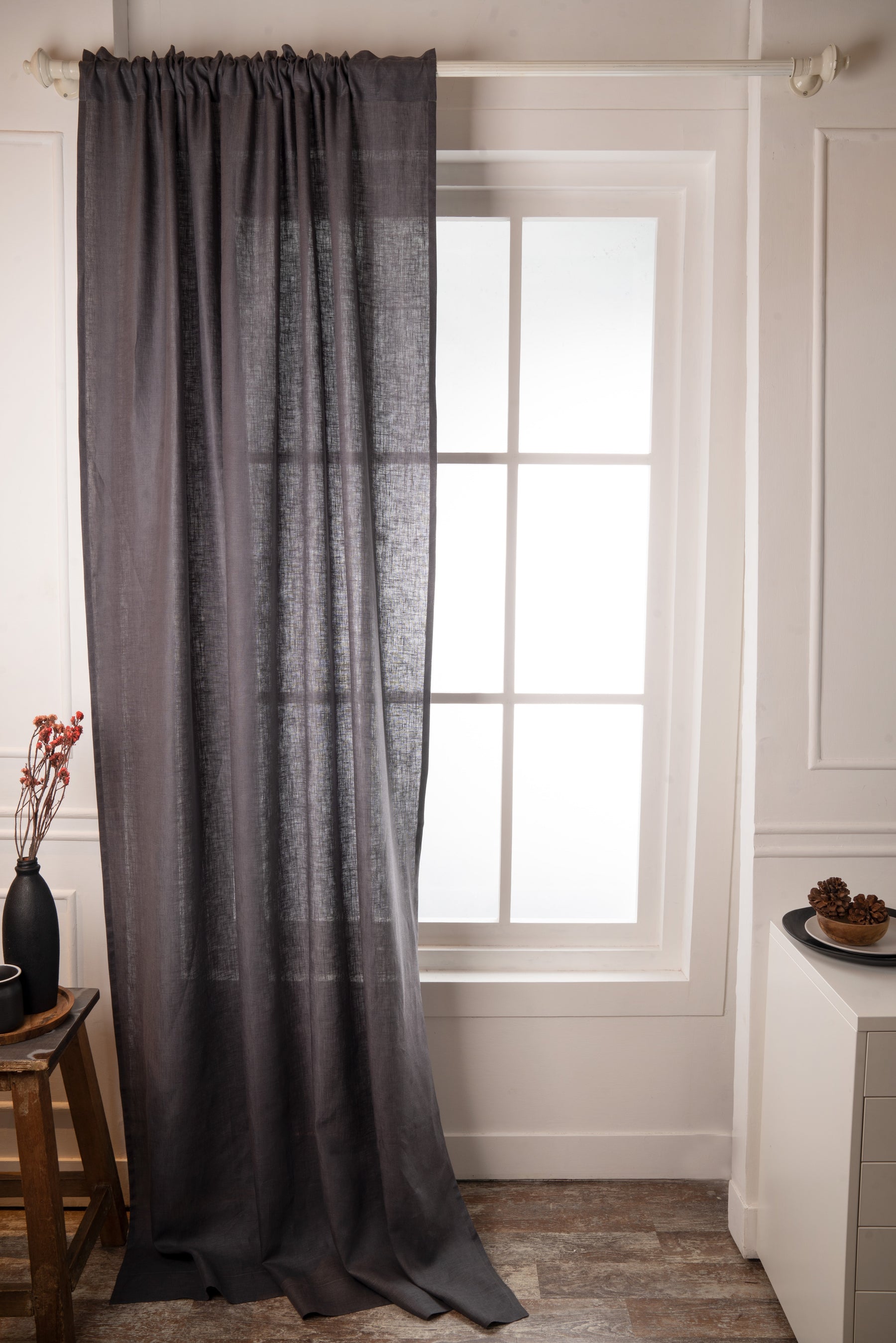 Charcoal Grey Linen Curtain | Set of 2