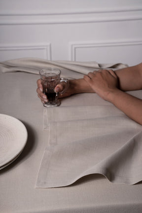 Natural Linen Textured Tablecloth - Mitered Corner