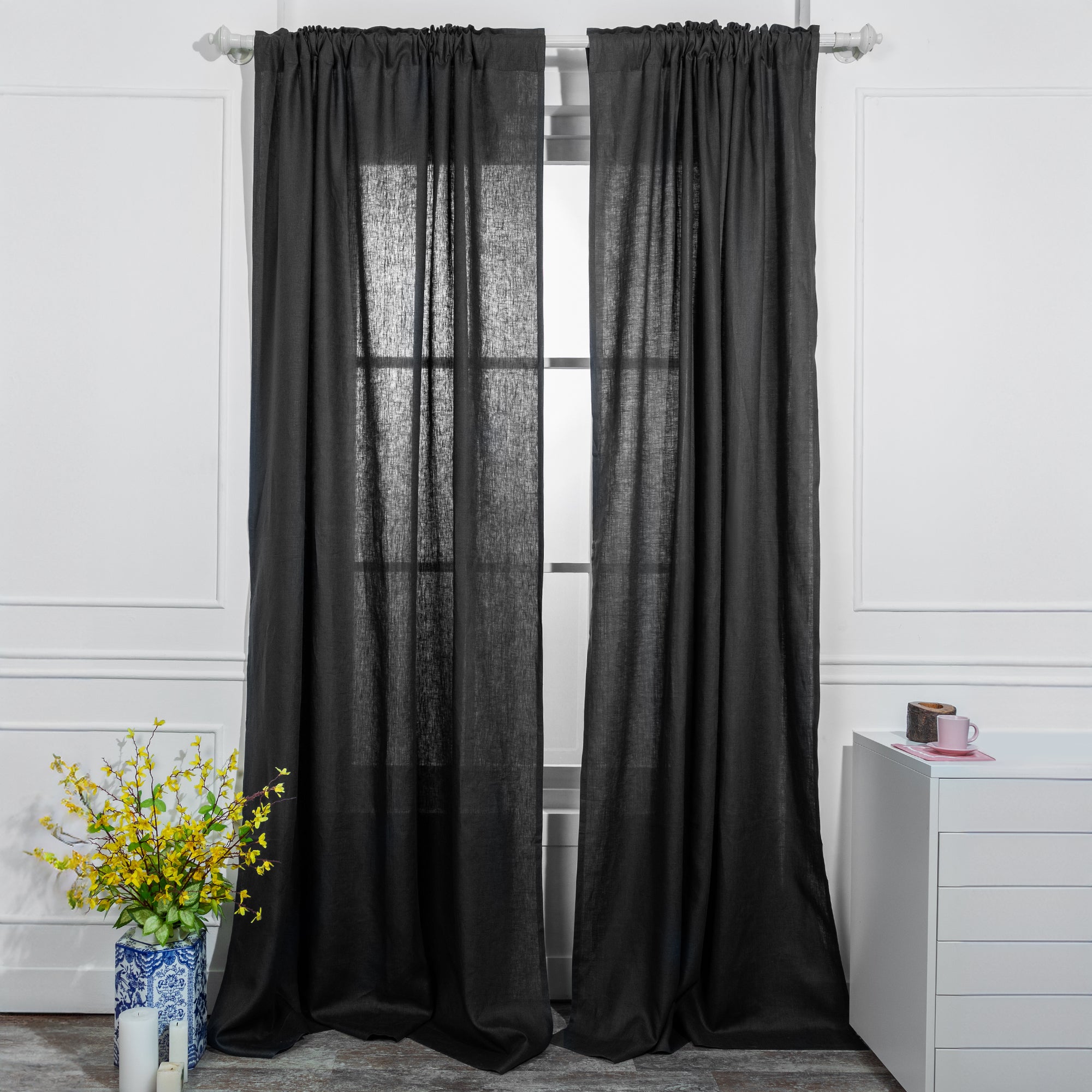 Black Linen Curtain | Set of 2