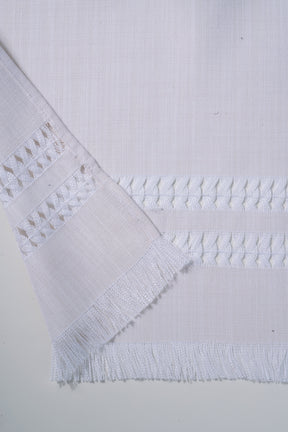 Chambray Cream and White Linen Textured Table Runner - Hand Hemstitch