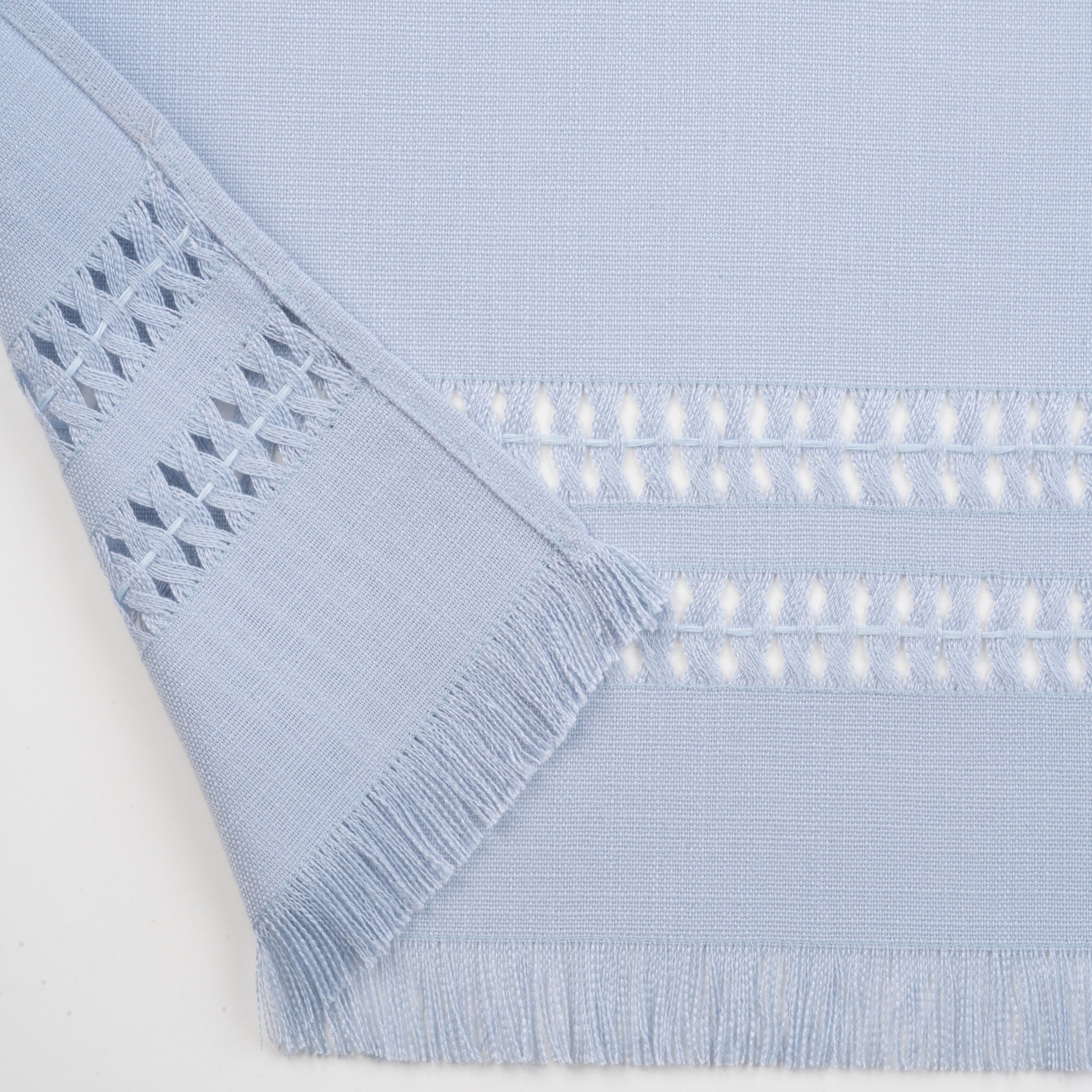 Light Blue Table Runner, Faux Linen, Hand Hemstitch