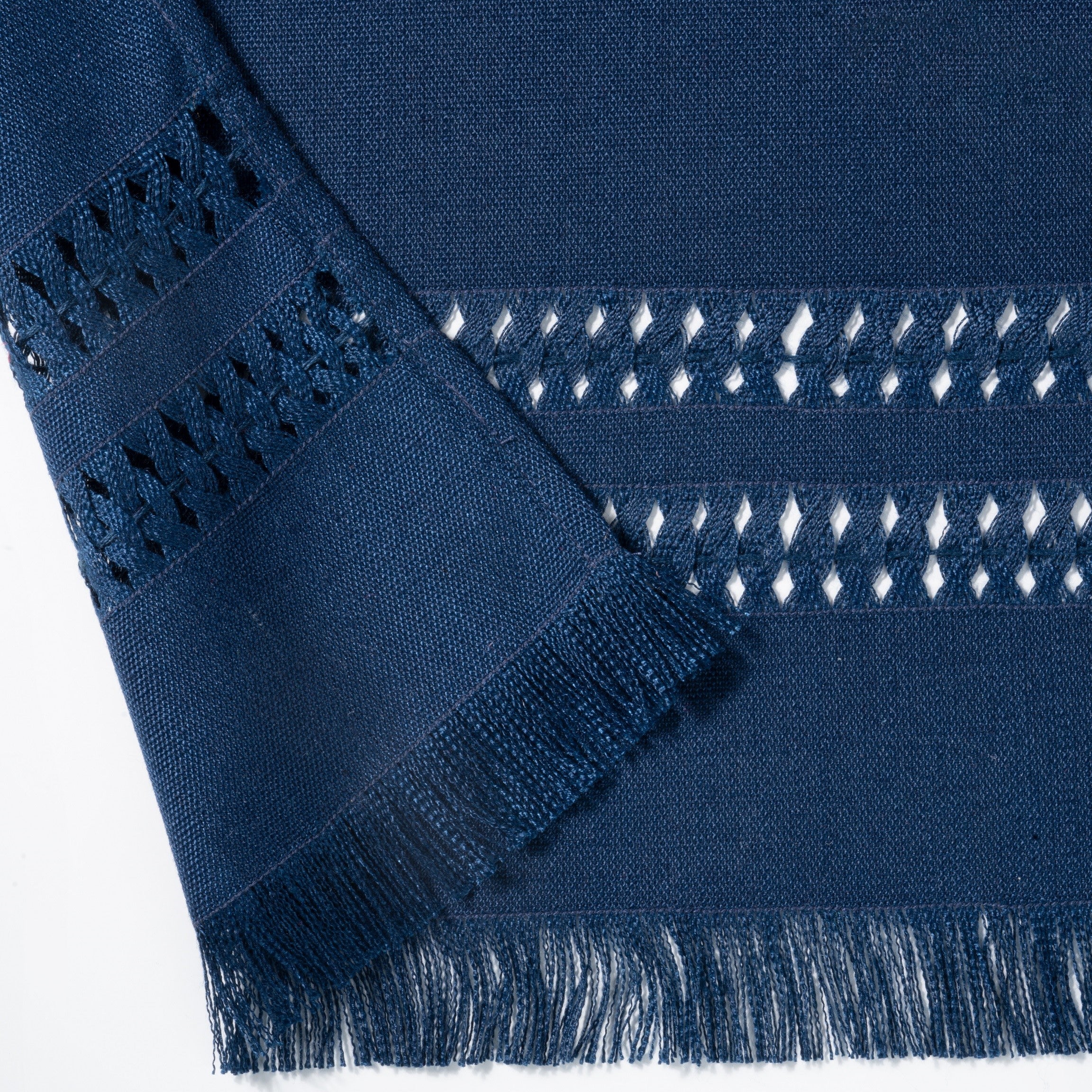 Navy Blue Table Runner, Faux Linen, Hand Hemstitch