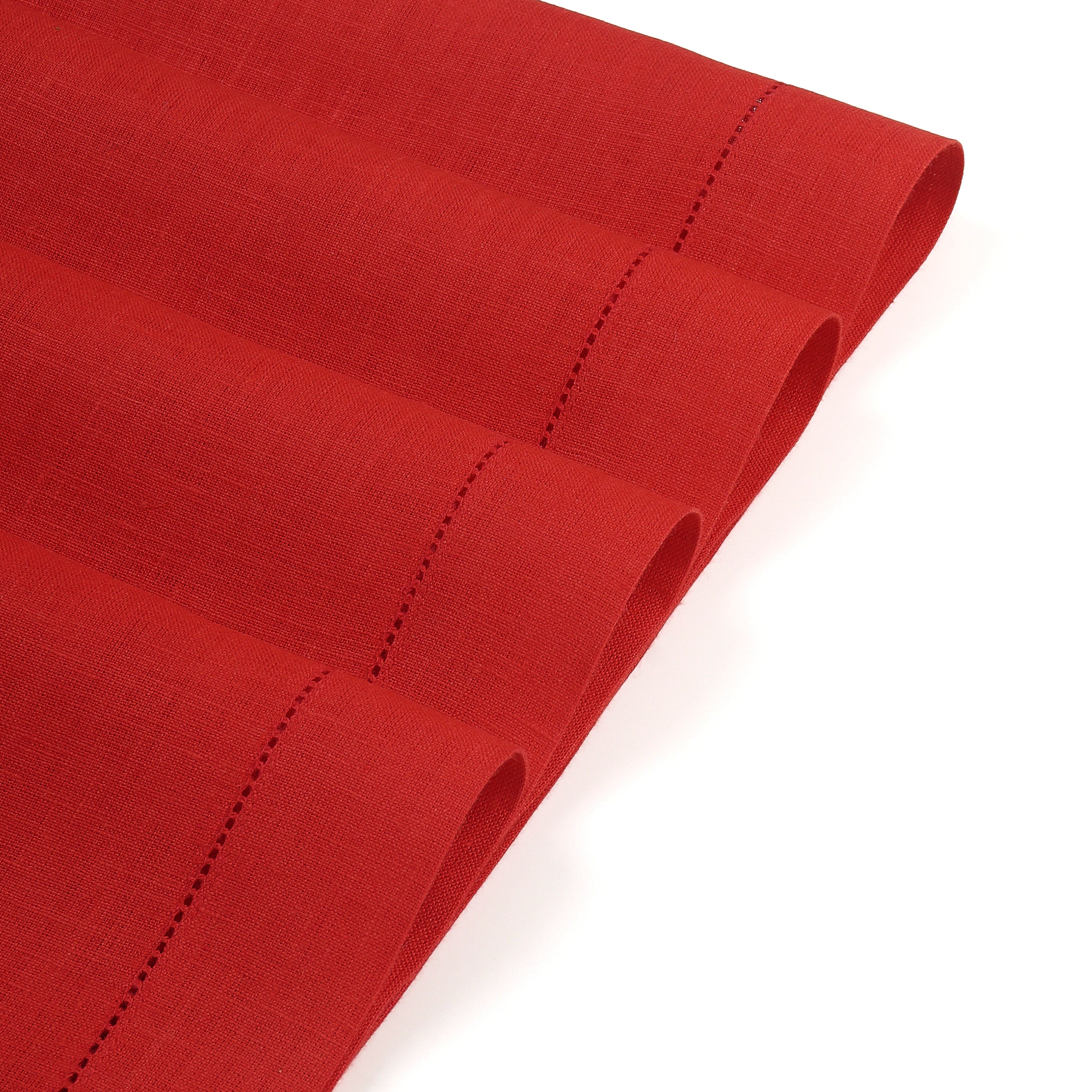 Bright Red Linen Placemats, Hemstitch, 14 x 19 inch, 4 pcs