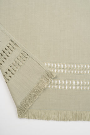 Sage Green Linen Textured Table Runner - Hand Hemstitch