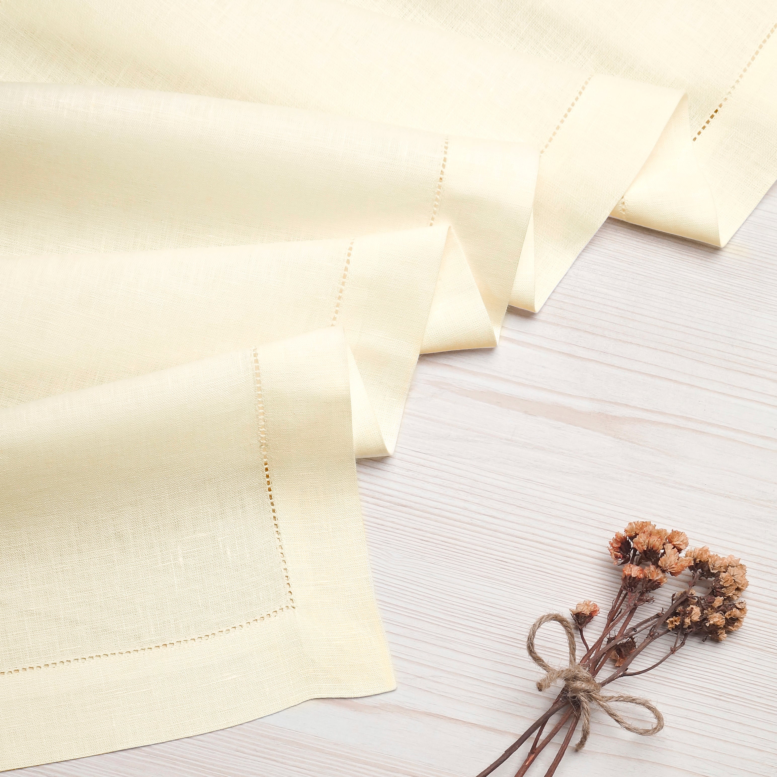 Cream Pure Linen Table Runner - Hemstitch